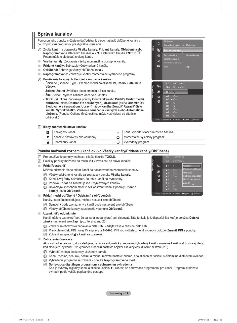 Správa kanálov | Samsung PS50A756T1M User Manual | Page 392 / 503