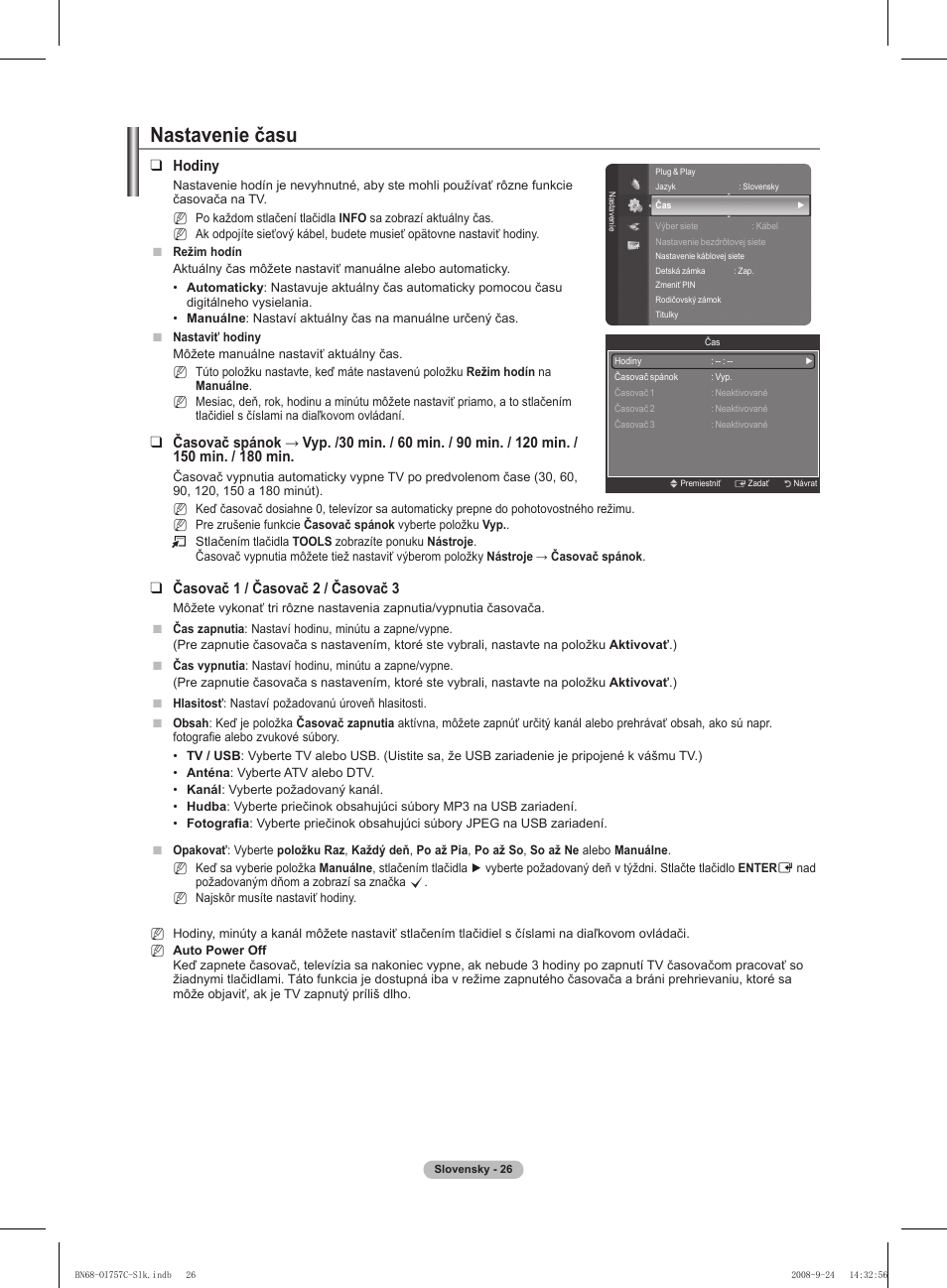 Nastavenie času, Hodiny, Časovač 1 / časovač 2 / časovač 3 | Samsung PS50A756T1M User Manual | Page 404 / 503