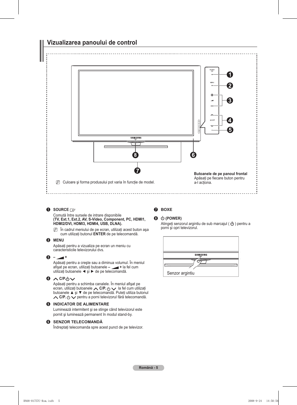 Vizualizarea panoului de control | Samsung PS50A756T1M User Manual | Page 445 / 503