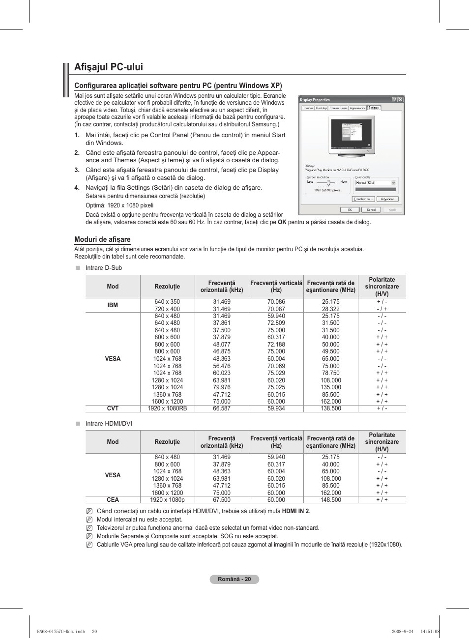 Afişajul pc-ului | Samsung PS50A756T1M User Manual | Page 460 / 503