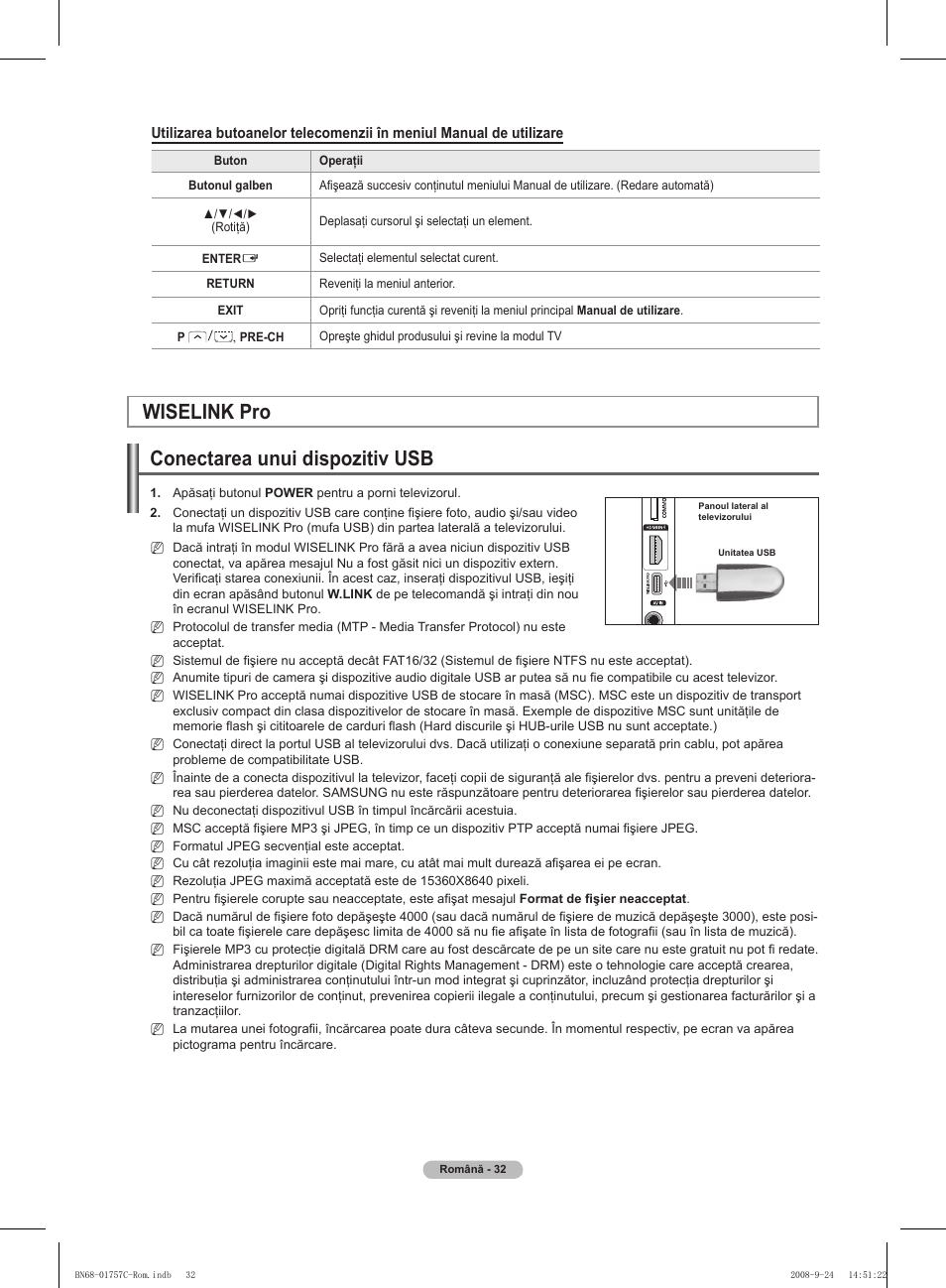 Wiselink pro conectarea unui dispozitiv usb | Samsung PS50A756T1M User Manual | Page 472 / 503