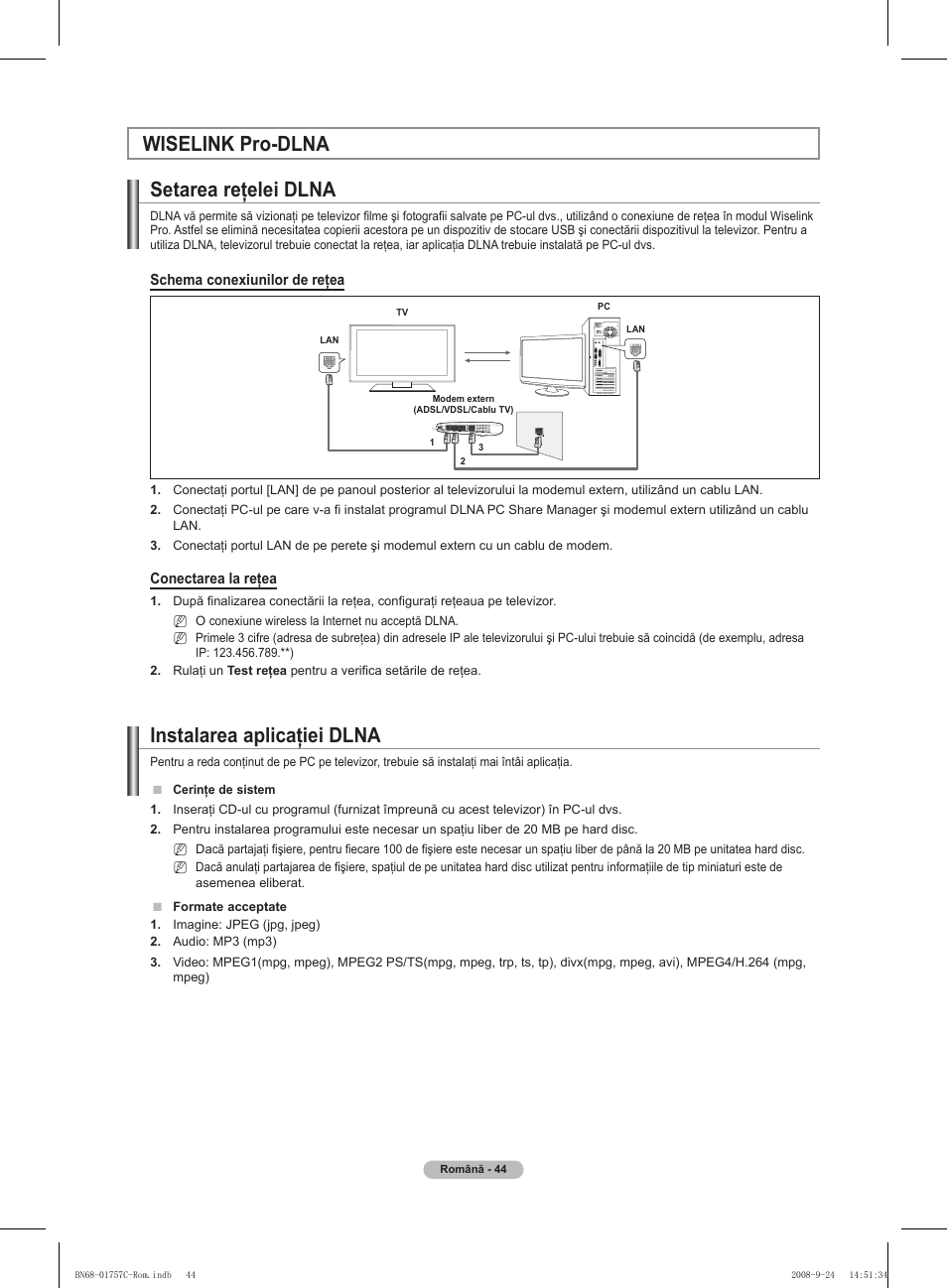 Wiselink pro-dlna setarea reţelei dlna, Instalarea aplicaţiei dlna | Samsung PS50A756T1M User Manual | Page 484 / 503