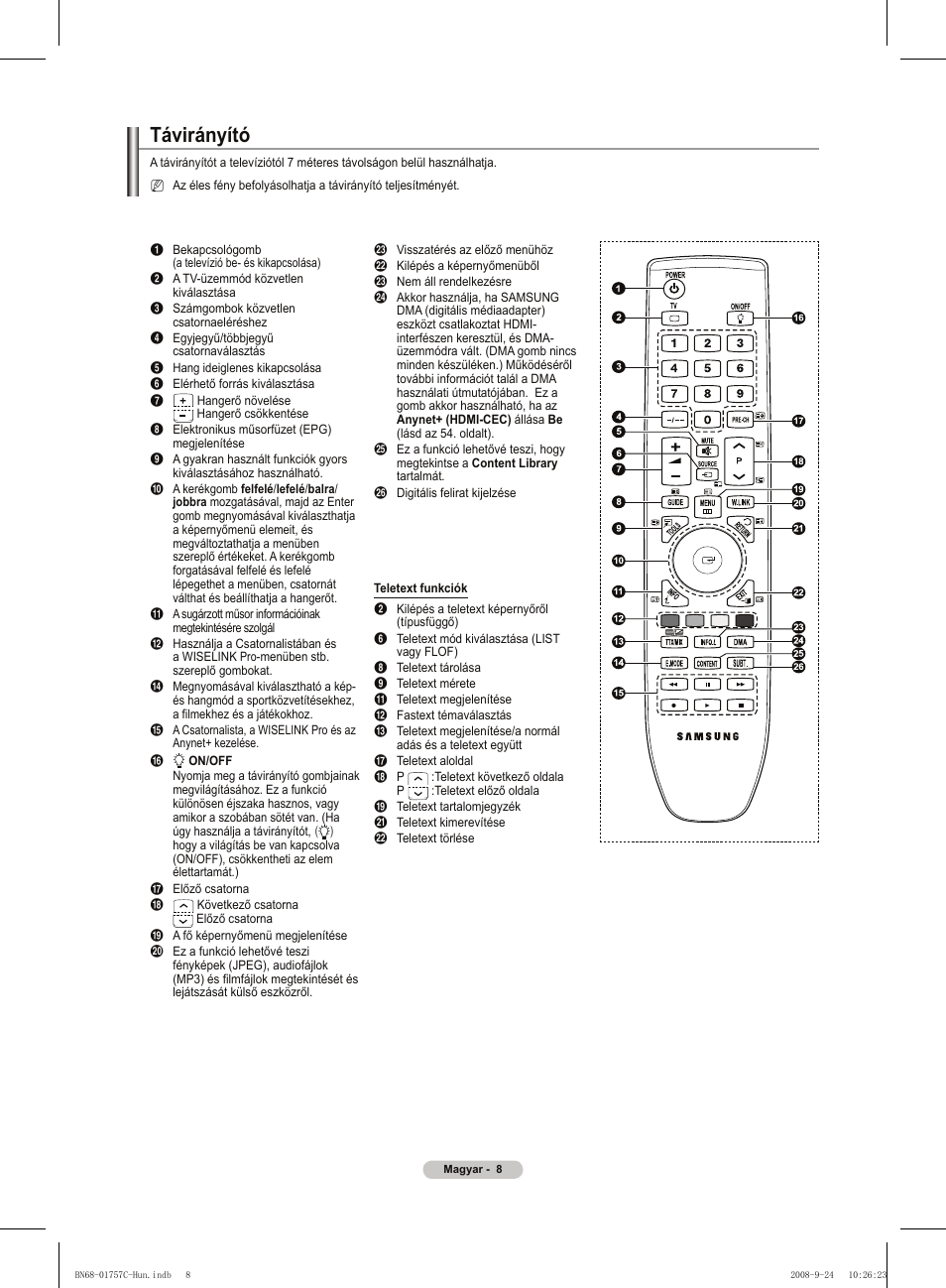 Távirányító | Samsung PS50A756T1M User Manual | Page 71 / 503