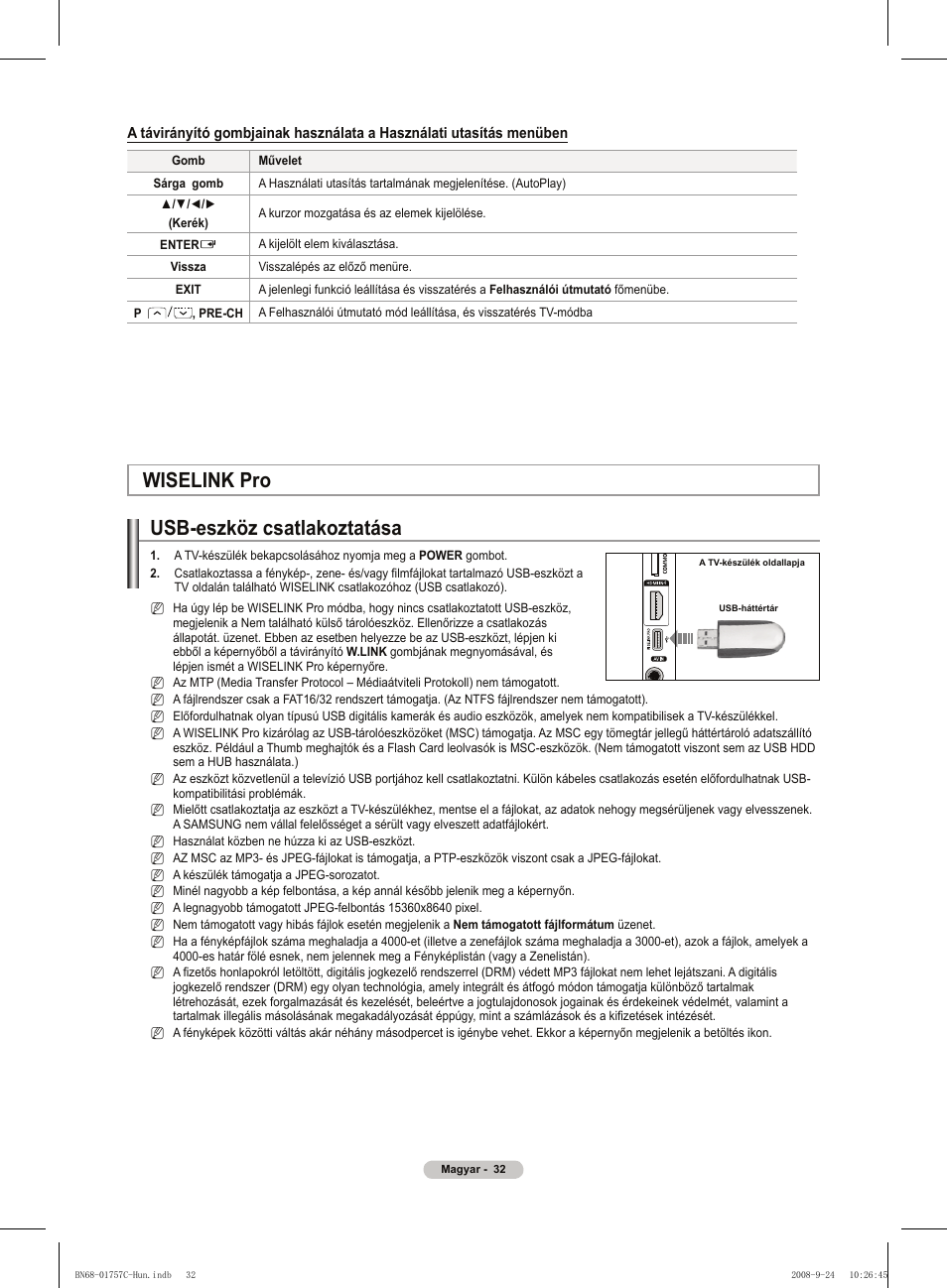 Wiselink pro usb-eszköz csatlakoztatása | Samsung PS50A756T1M User Manual | Page 95 / 503