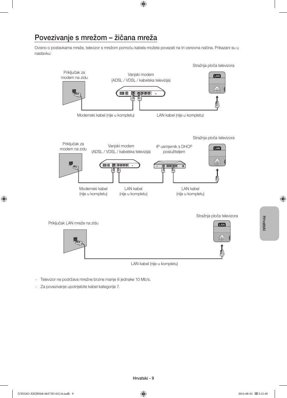 Povezivanje s mrežom – žičana mreža | Samsung UE58H5203AW User Manual | Page 109 / 321