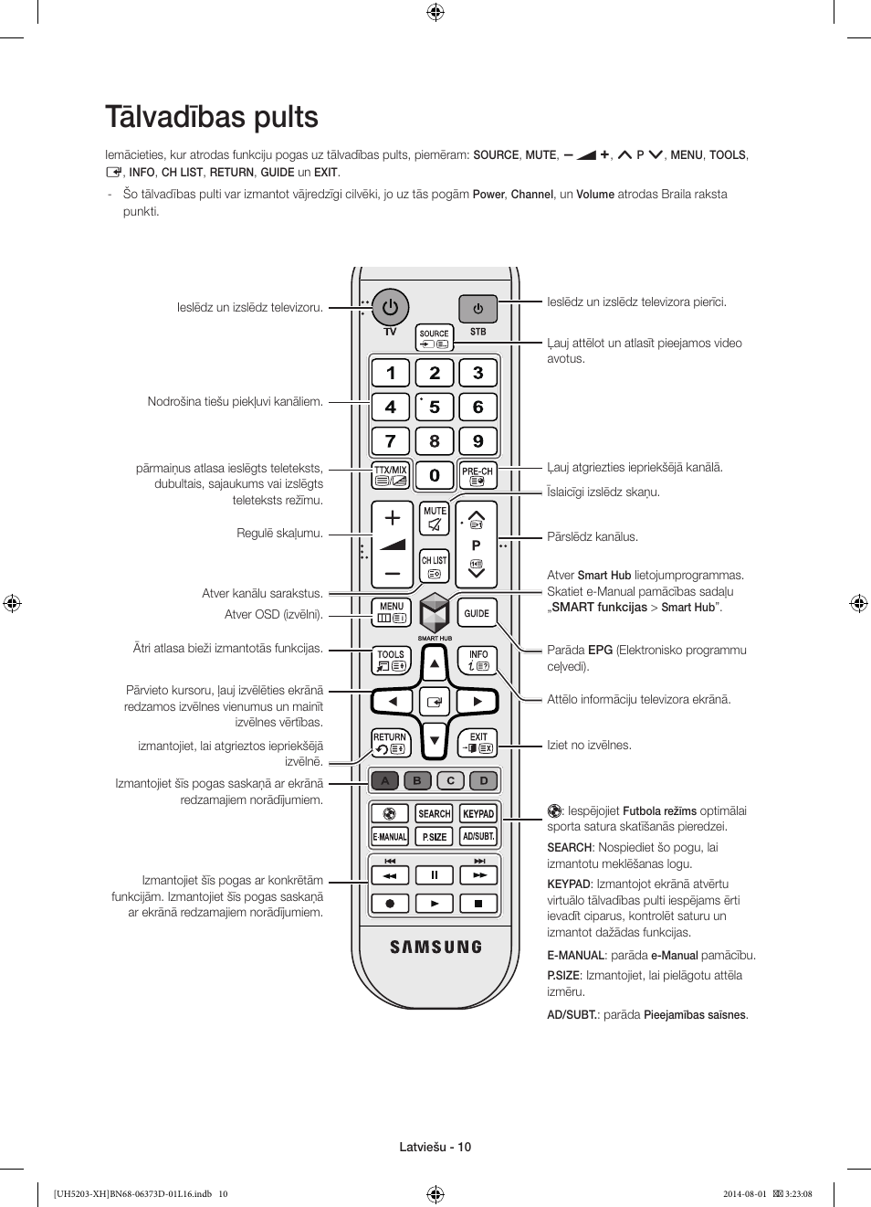 Tālvadības pults | Samsung UE58H5203AW User Manual | Page 270 / 321