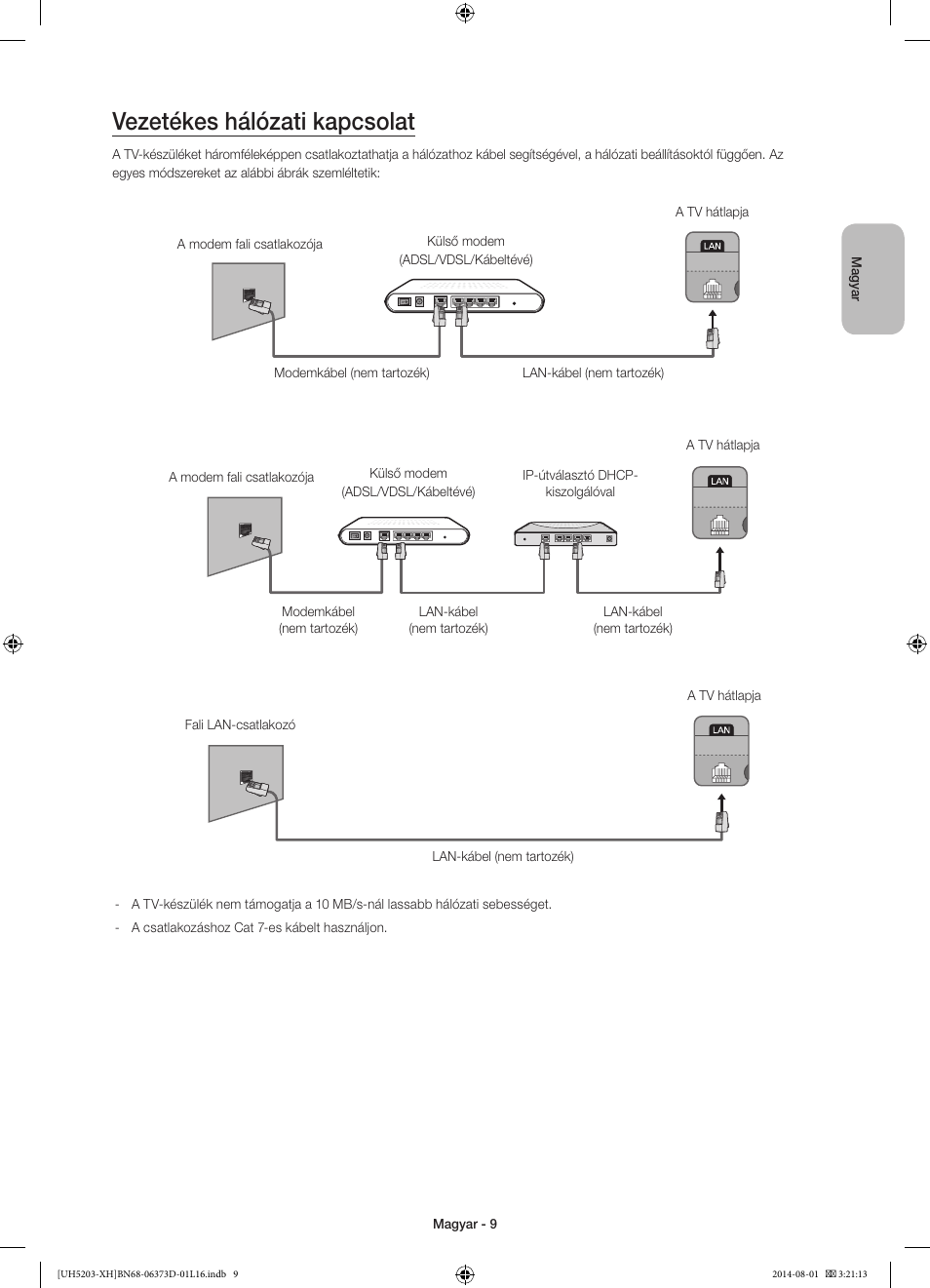 Vezetékes hálózati kapcsolat | Samsung UE58H5203AW User Manual | Page 29 / 321
