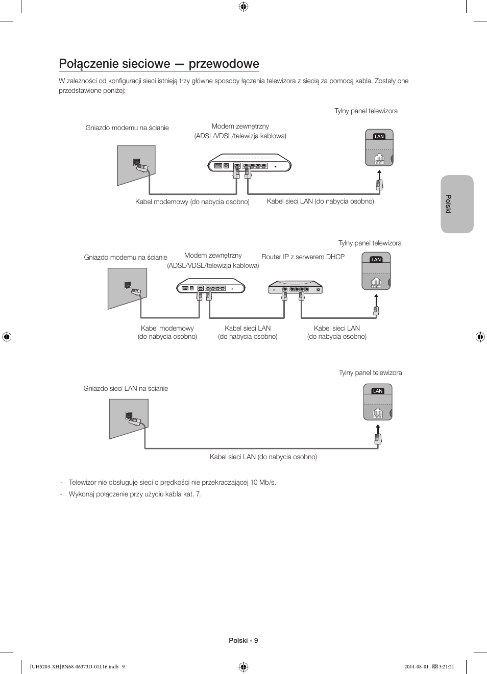 Połączenie sieciowe — przewodowe | Samsung UE58H5203AW User Manual | Page 49 / 321
