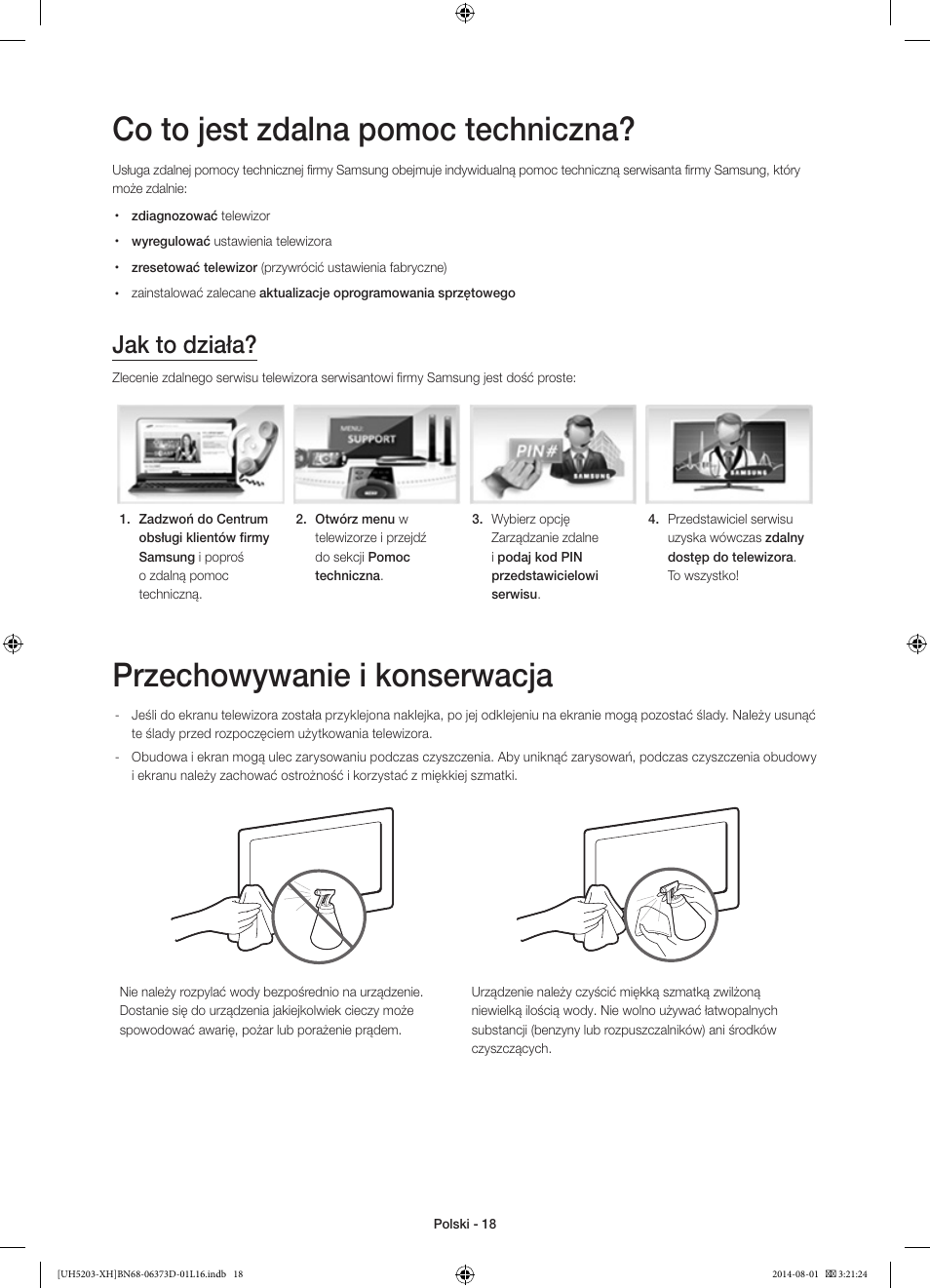 Co to jest zdalna pomoc techniczna, Przechowywanie i konserwacja, Jak to działa | Samsung UE58H5203AW User Manual | Page 58 / 321