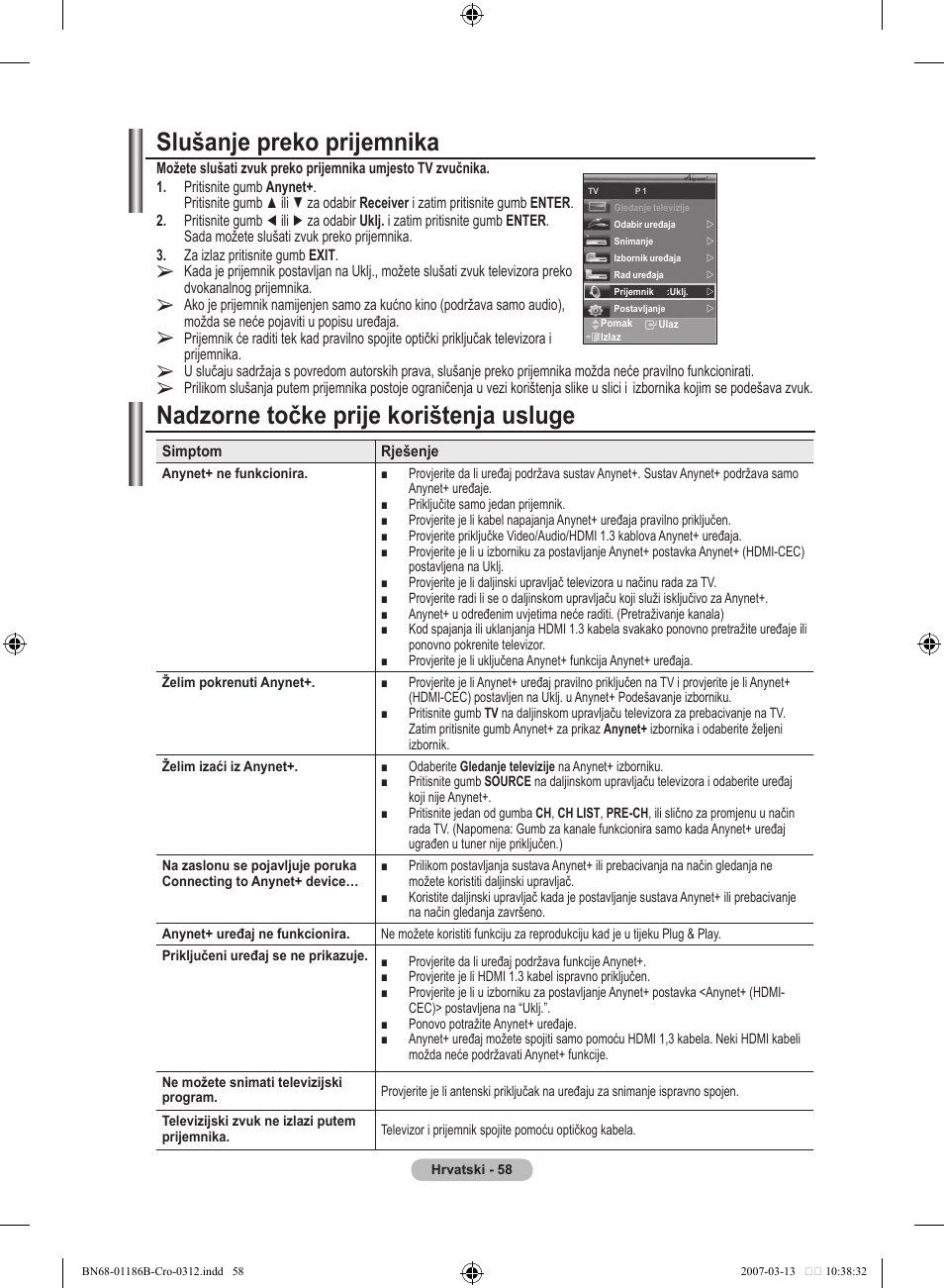 Slušanje preko prijemnika, Nadzorne točke prije korištenja usluge | Samsung LE46M87BD User Manual | Page 370 / 560