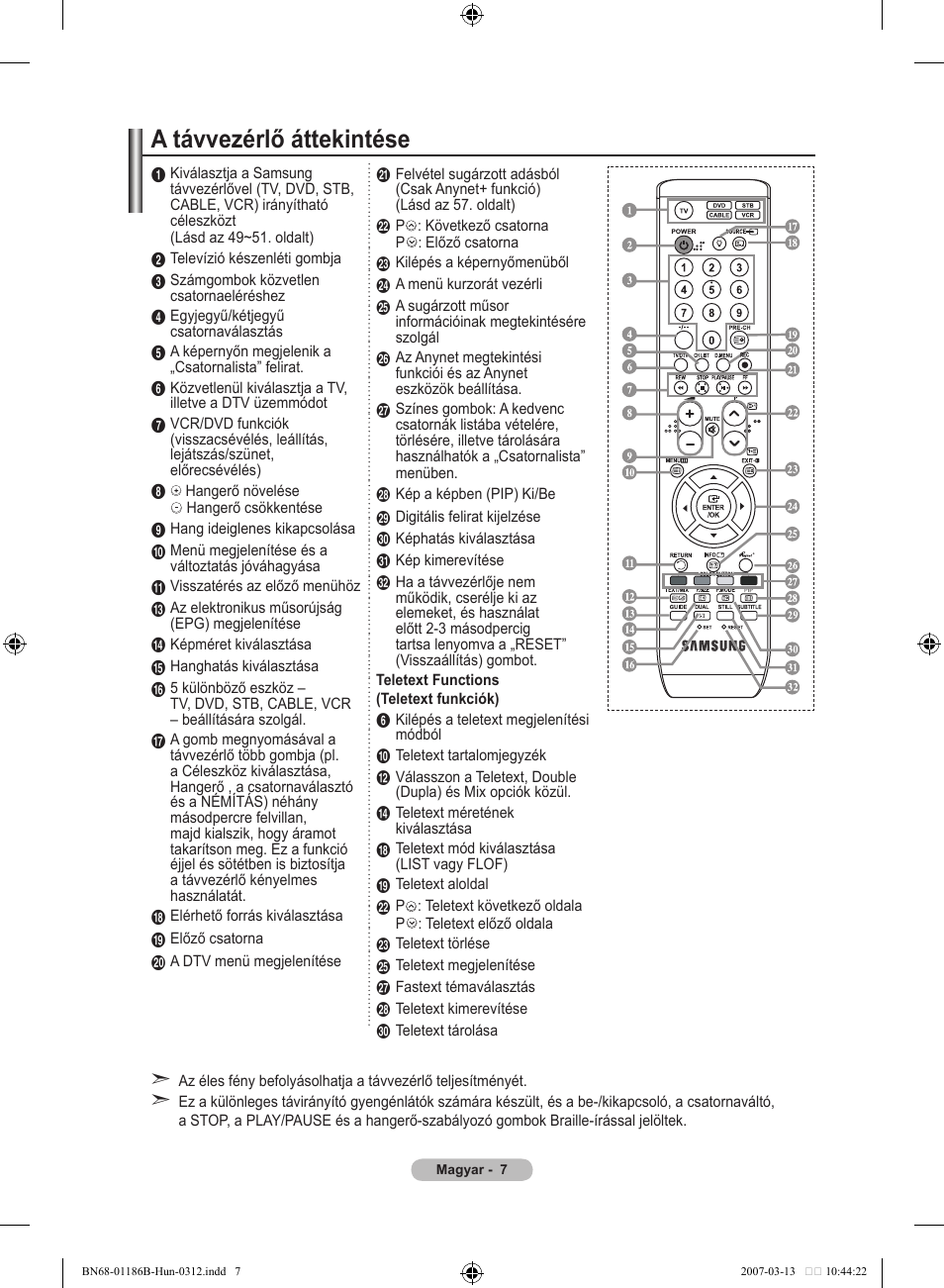 A távvezérlő áttekintése | Samsung LE46M87BD User Manual | Page 71 / 560