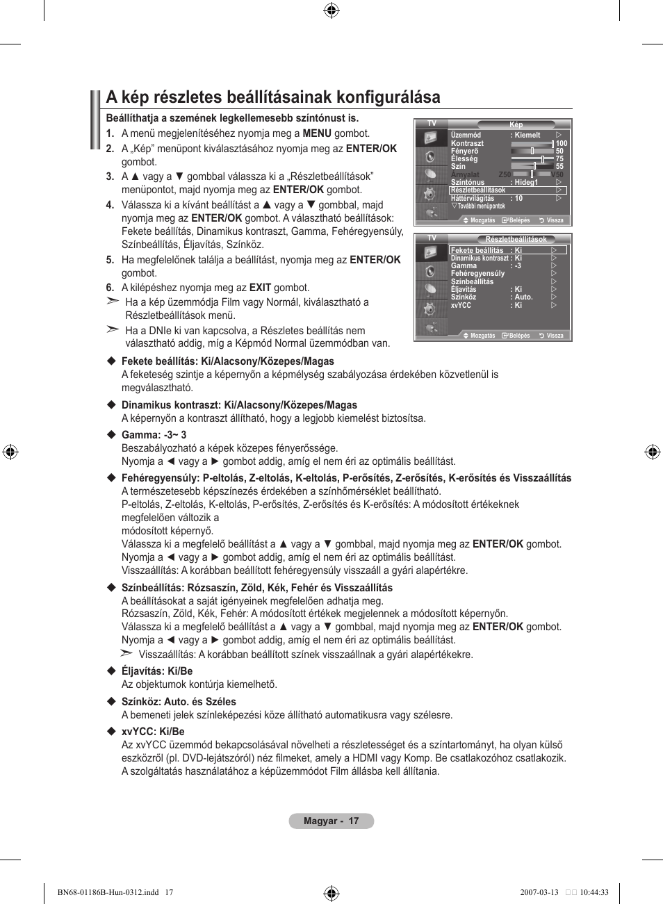 A kép részletes beállításainak konfigurálása | Samsung LE46M87BD User Manual | Page 81 / 560