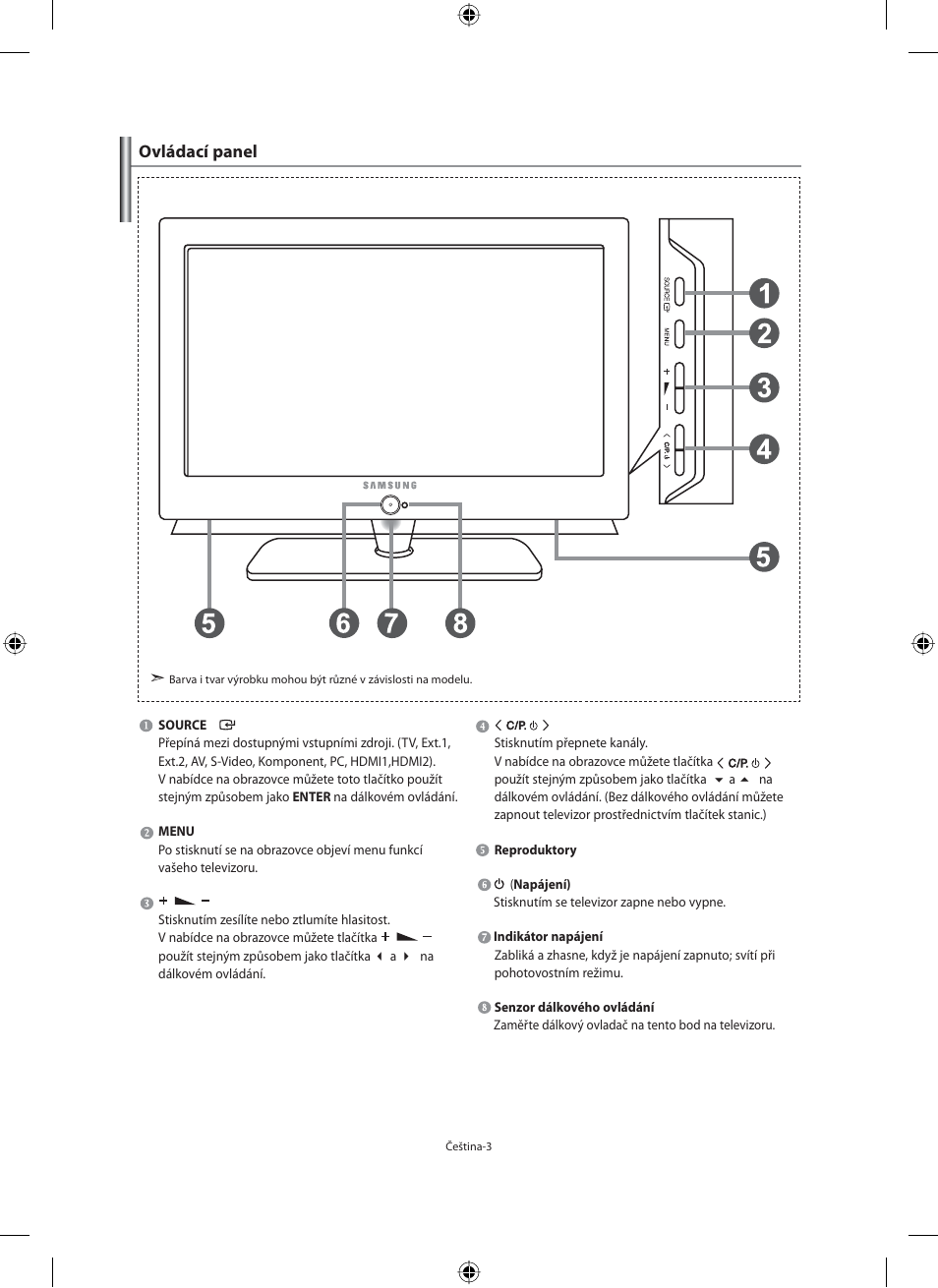 Ovládací panel | Samsung LE40N71B User Manual | Page 313 / 355