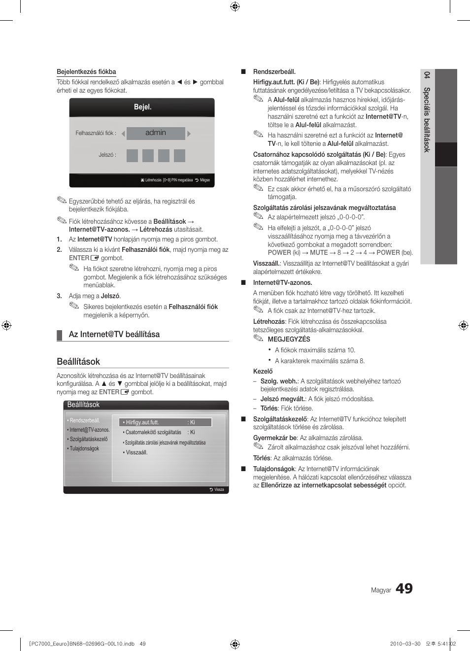 Beállítások | Samsung PS50C7000YW User Manual | Page 111 / 621