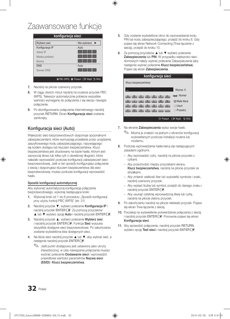 Zaawansowane funkcje, Konfiguracja sieci (auto) | Samsung PS50C7000YW User Manual | Page 156 / 621