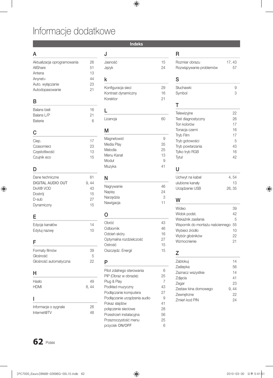 Informacje dodatkowe | Samsung PS50C7000YW User Manual | Page 186 / 621