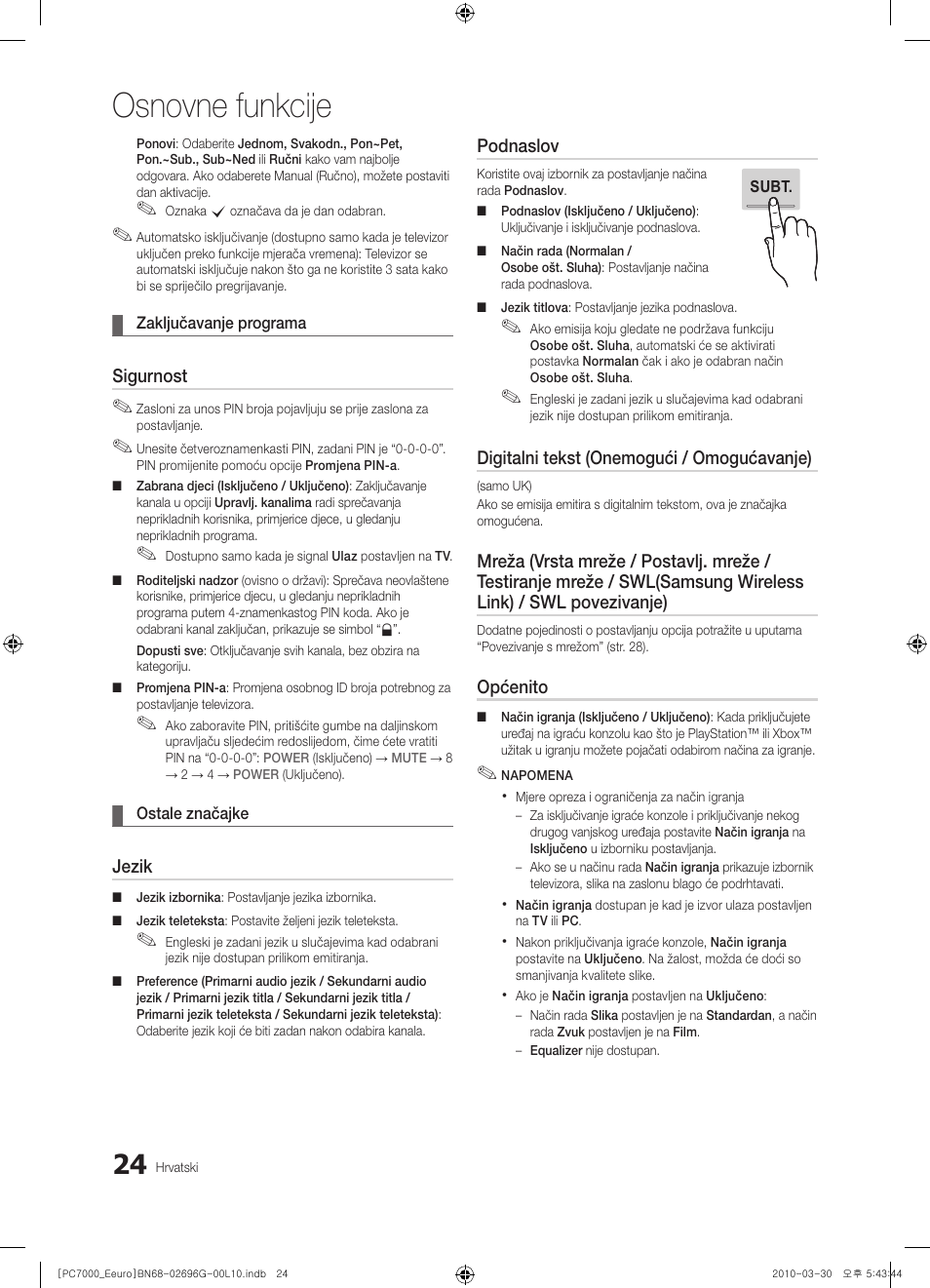Osnovne funkcije | Samsung PS50C7000YW User Manual | Page 334 / 621
