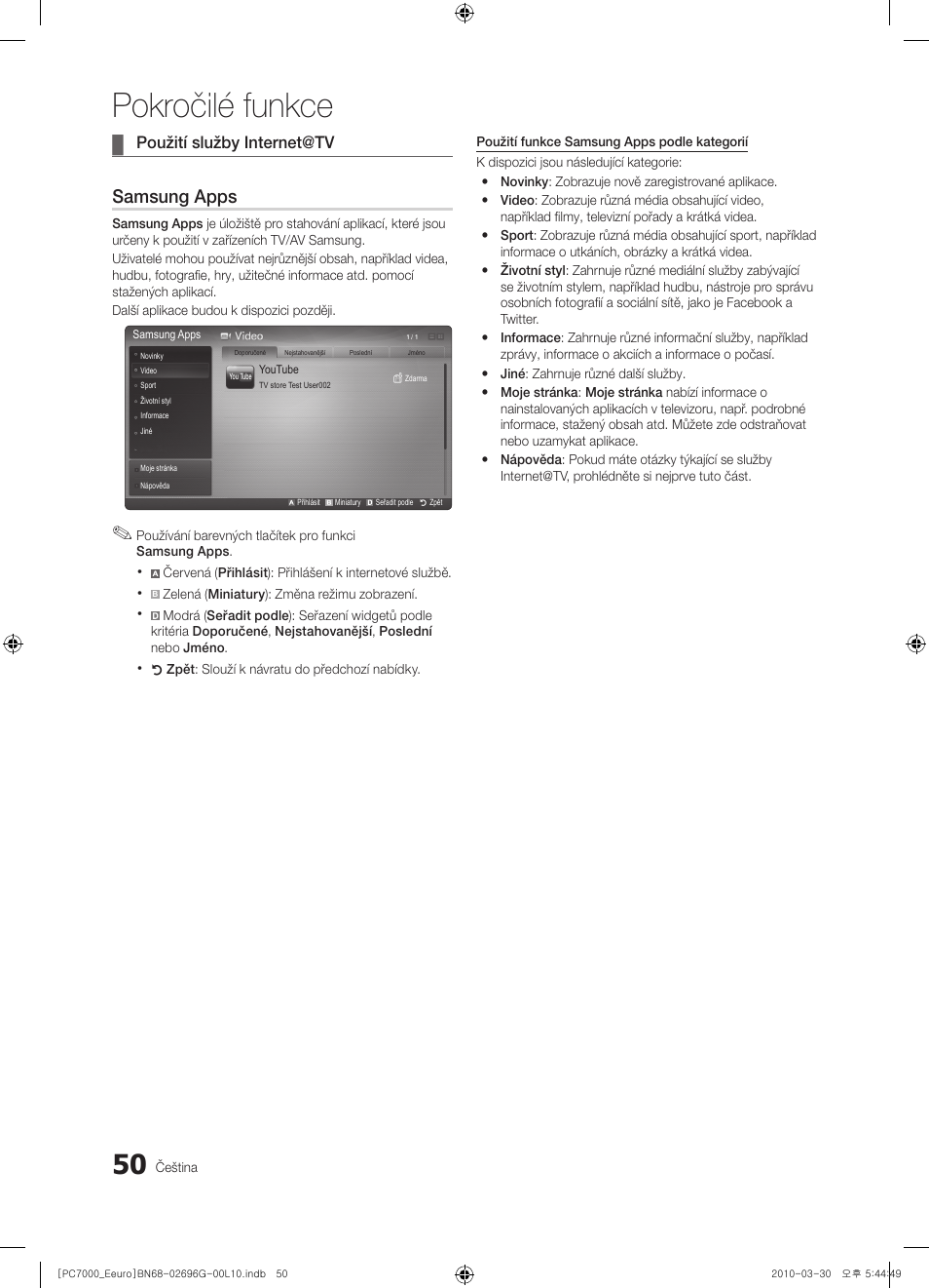 Pokročilé funkce, Samsung apps | Samsung PS50C7000YW User Manual | Page 422 / 621