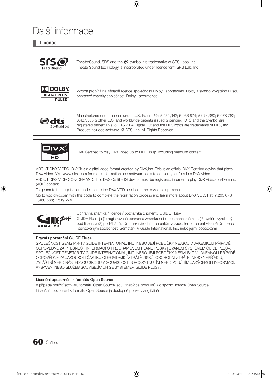 Další informace | Samsung PS50C7000YW User Manual | Page 432 / 621