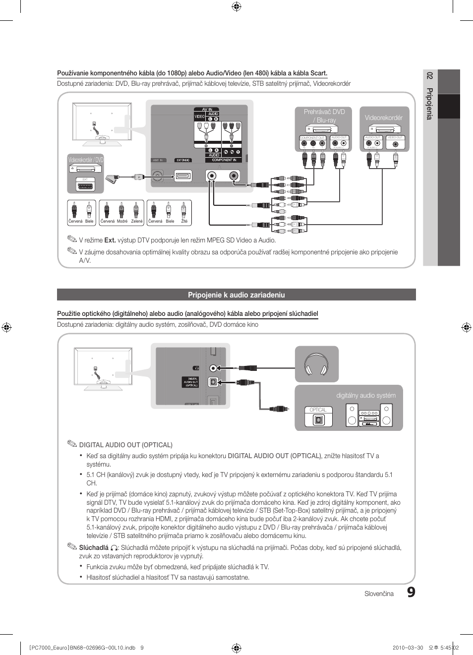 02 pripojenia, Pripojenie k audio zariadeniu | Samsung PS50C7000YW User Manual | Page 443 / 621