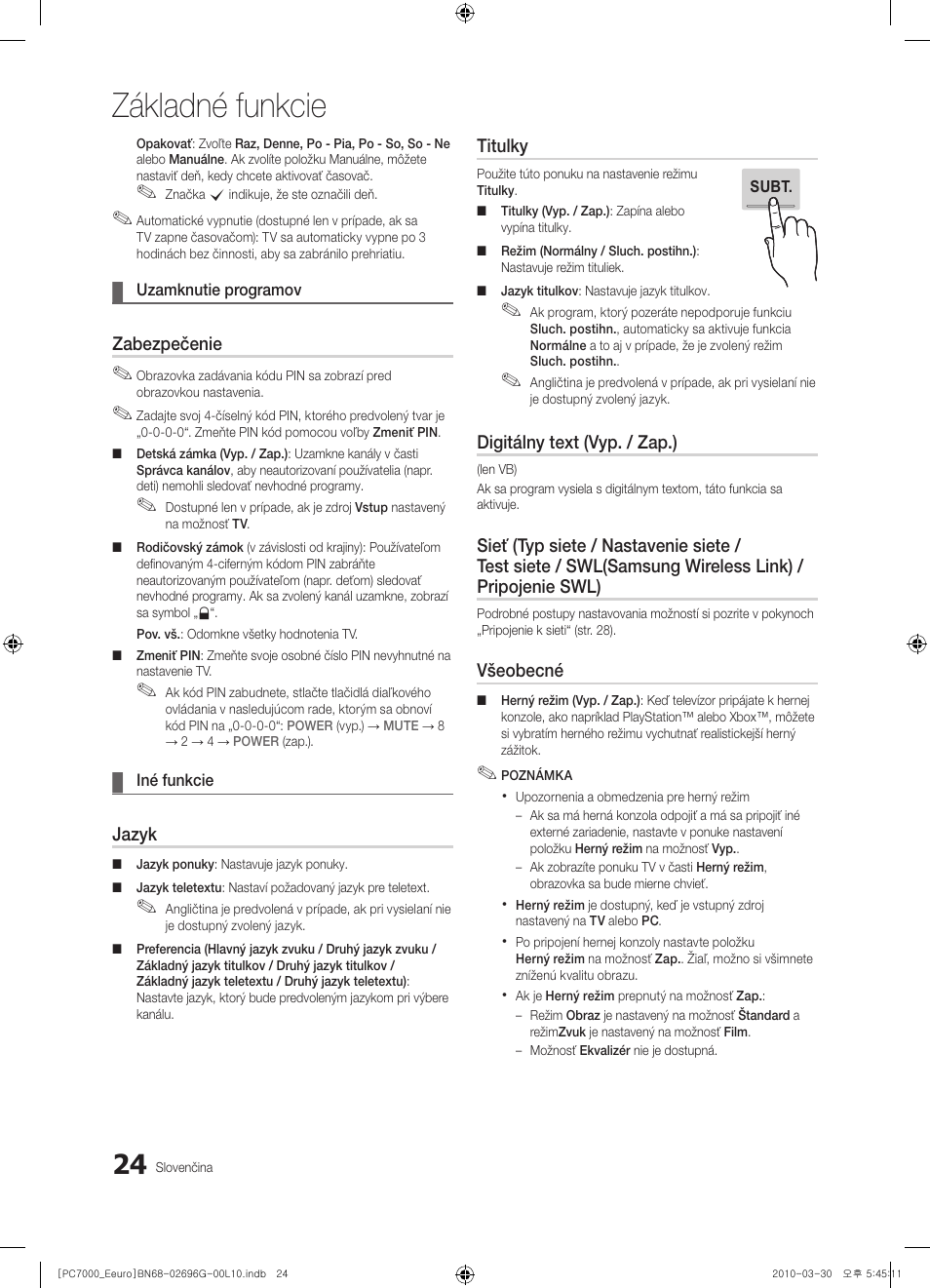 Základné funkcie | Samsung PS50C7000YW User Manual | Page 458 / 621