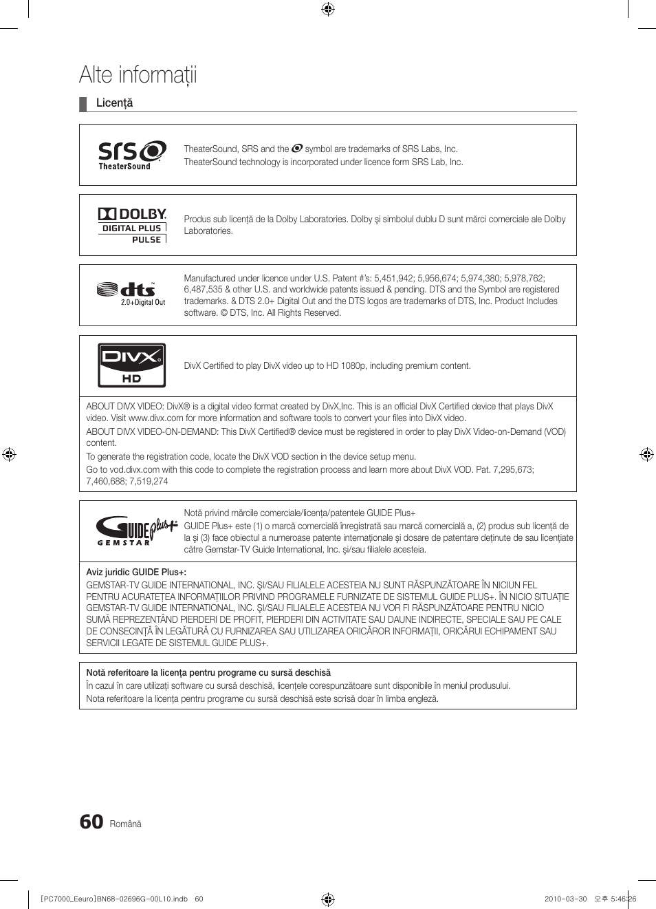 Alte informaţii | Samsung PS50C7000YW User Manual | Page 556 / 621