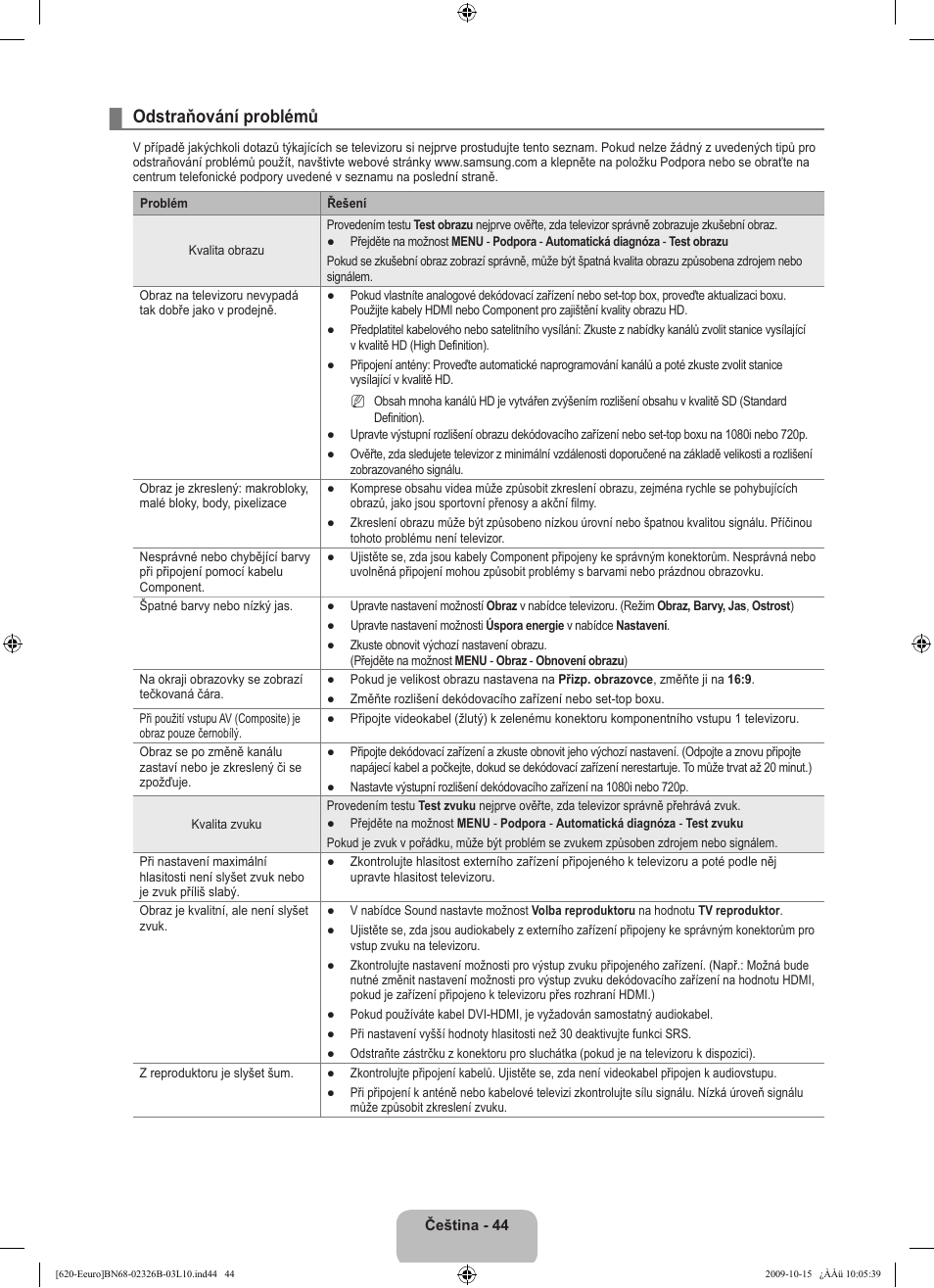 Odstraňování problémů | Samsung LE46B620R3W User Manual | Page 348 / 502
