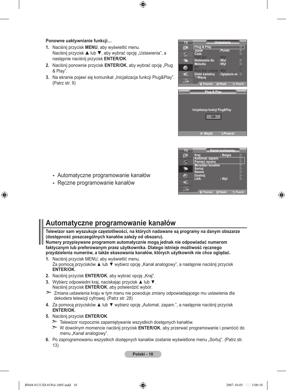 Automatyczne programowanie kanałów | Samsung LE70F96BD User Manual | Page 140 / 578