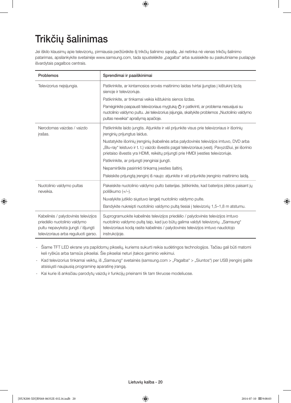 Trikčių šalinimas | Samsung UE55HU8200L User Manual | Page 356 / 385
