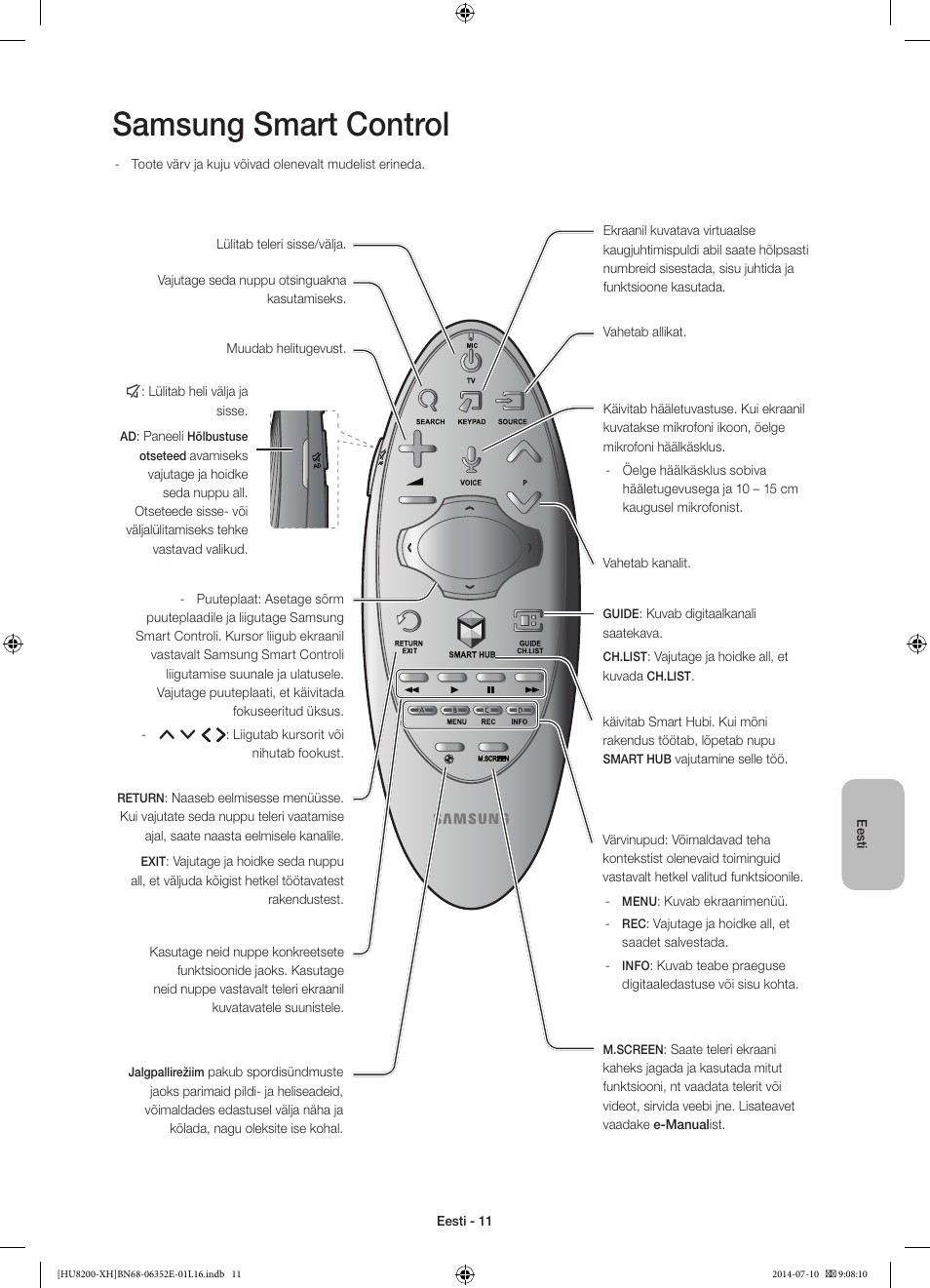 Samsung smart control | Samsung UE55HU8200L User Manual | Page 371 / 385
