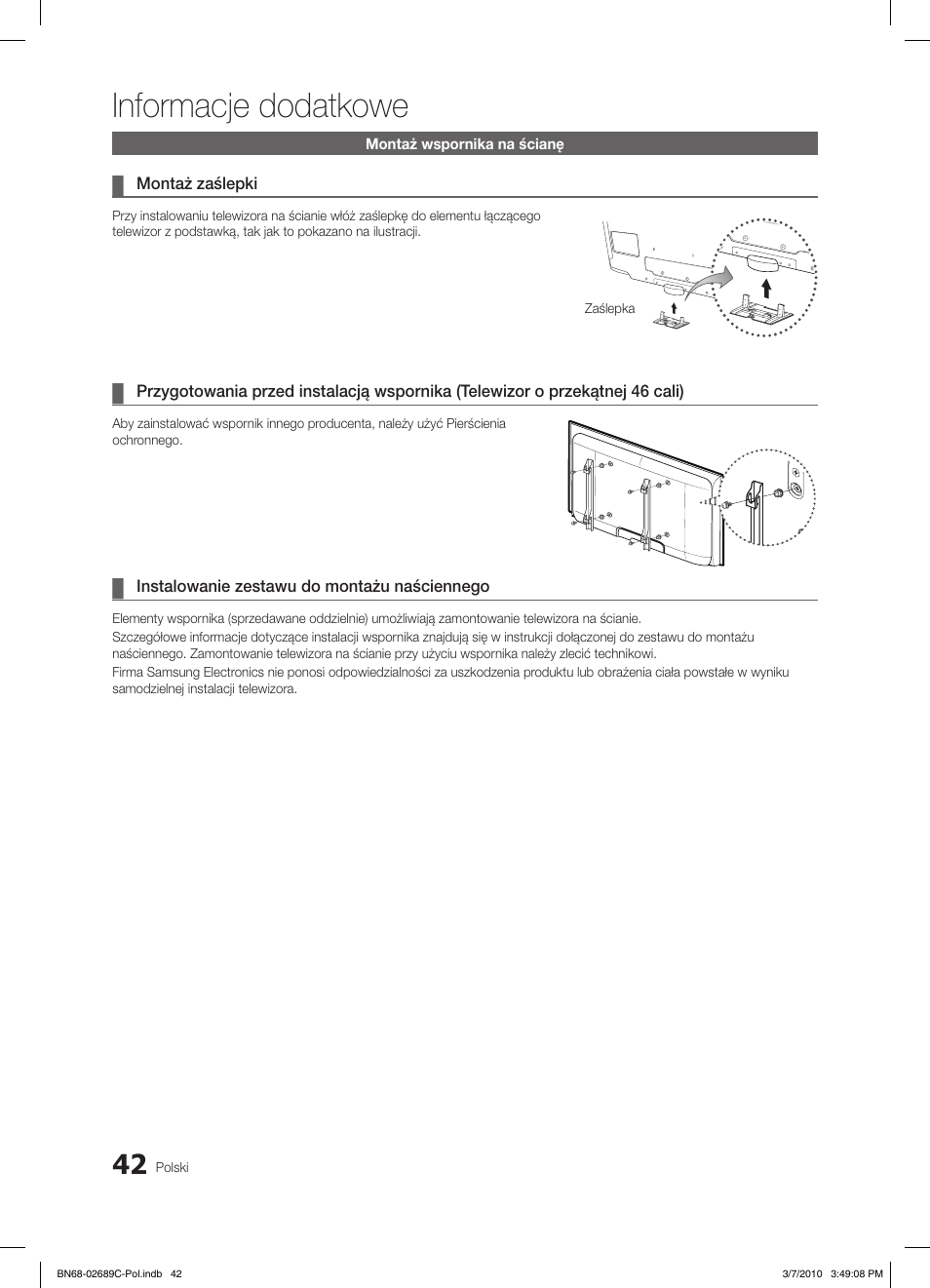 Informacje dodatkowe | Samsung LE40C630K1W User Manual | Page 140 / 491