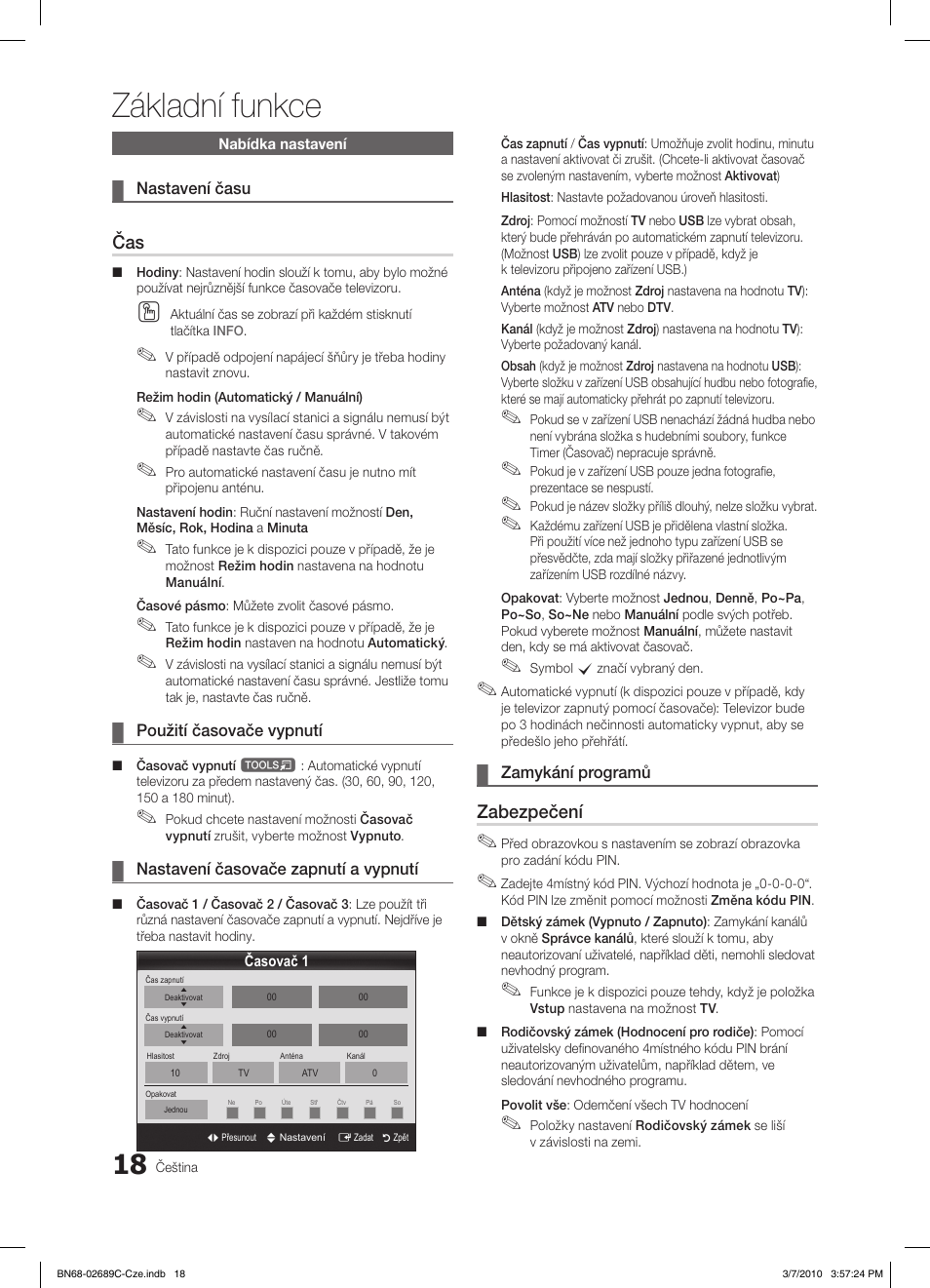 Základní funkce, Zabezpečení | Samsung LE40C630K1W User Manual | Page 312 / 491