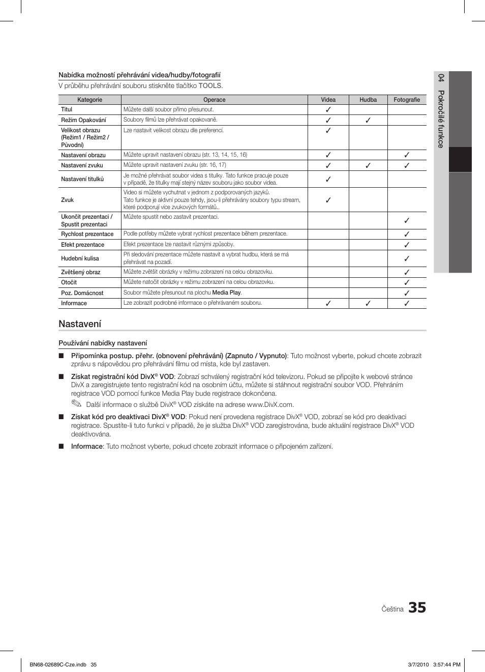 Nastavení | Samsung LE40C630K1W User Manual | Page 329 / 491