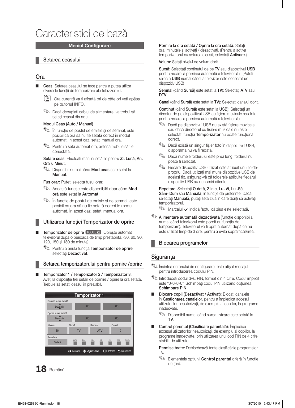 Caracteristici de bază, Siguranţa | Samsung LE40C630K1W User Manual | Page 410 / 491