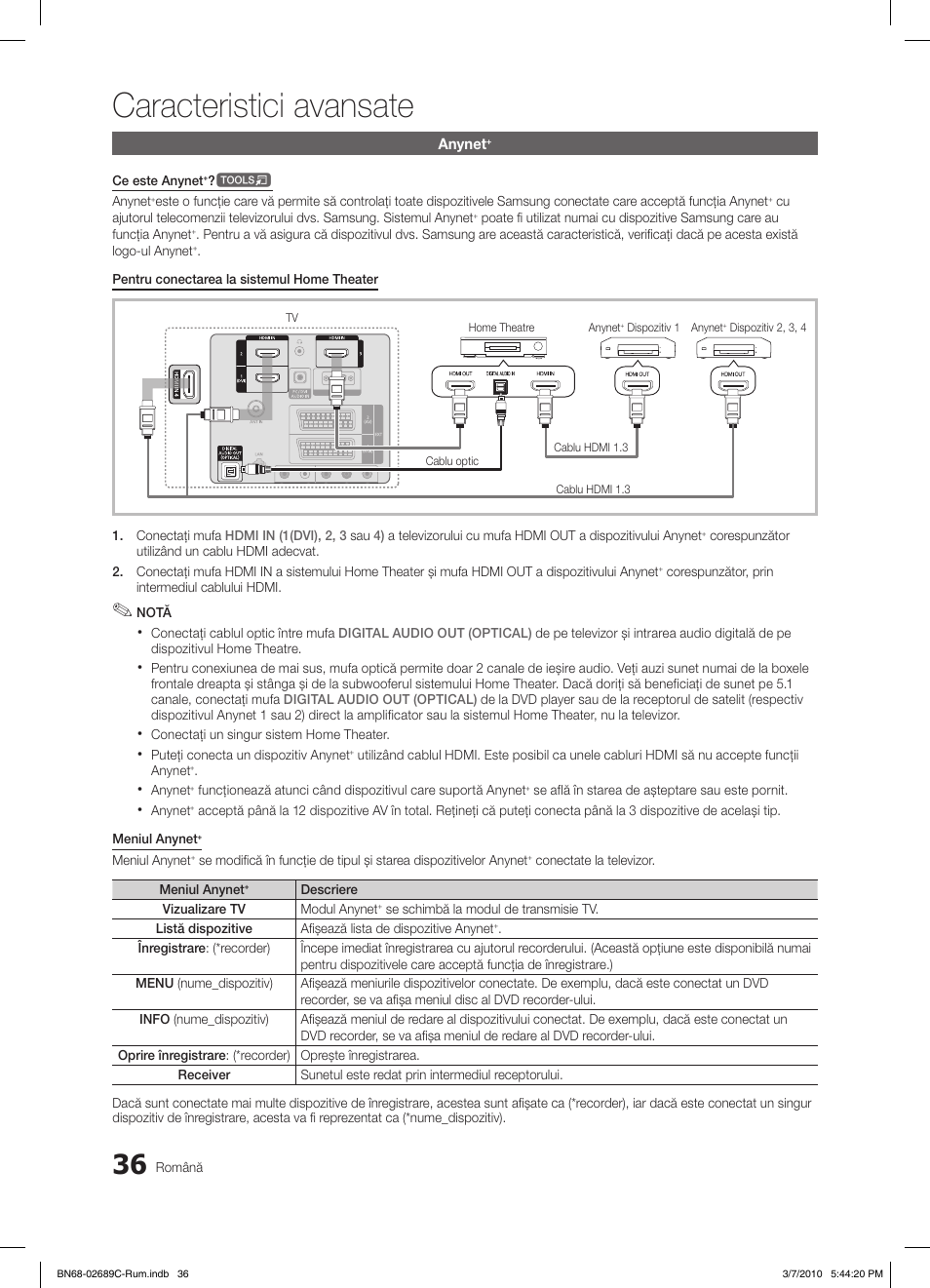 Caracteristici avansate | Samsung LE40C630K1W User Manual | Page 428 / 491