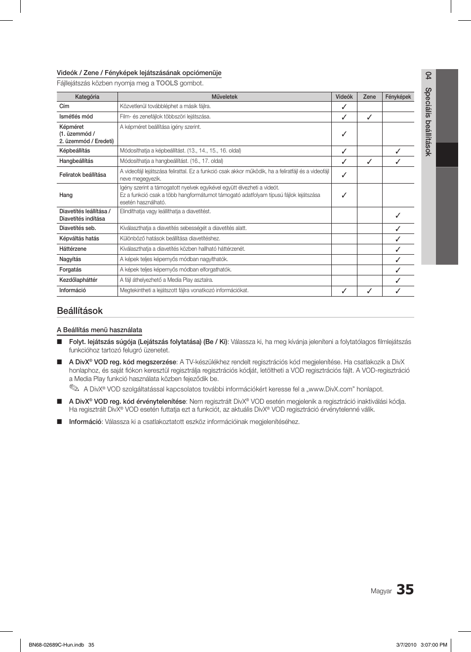 Beállítások | Samsung LE40C630K1W User Manual | Page 84 / 491