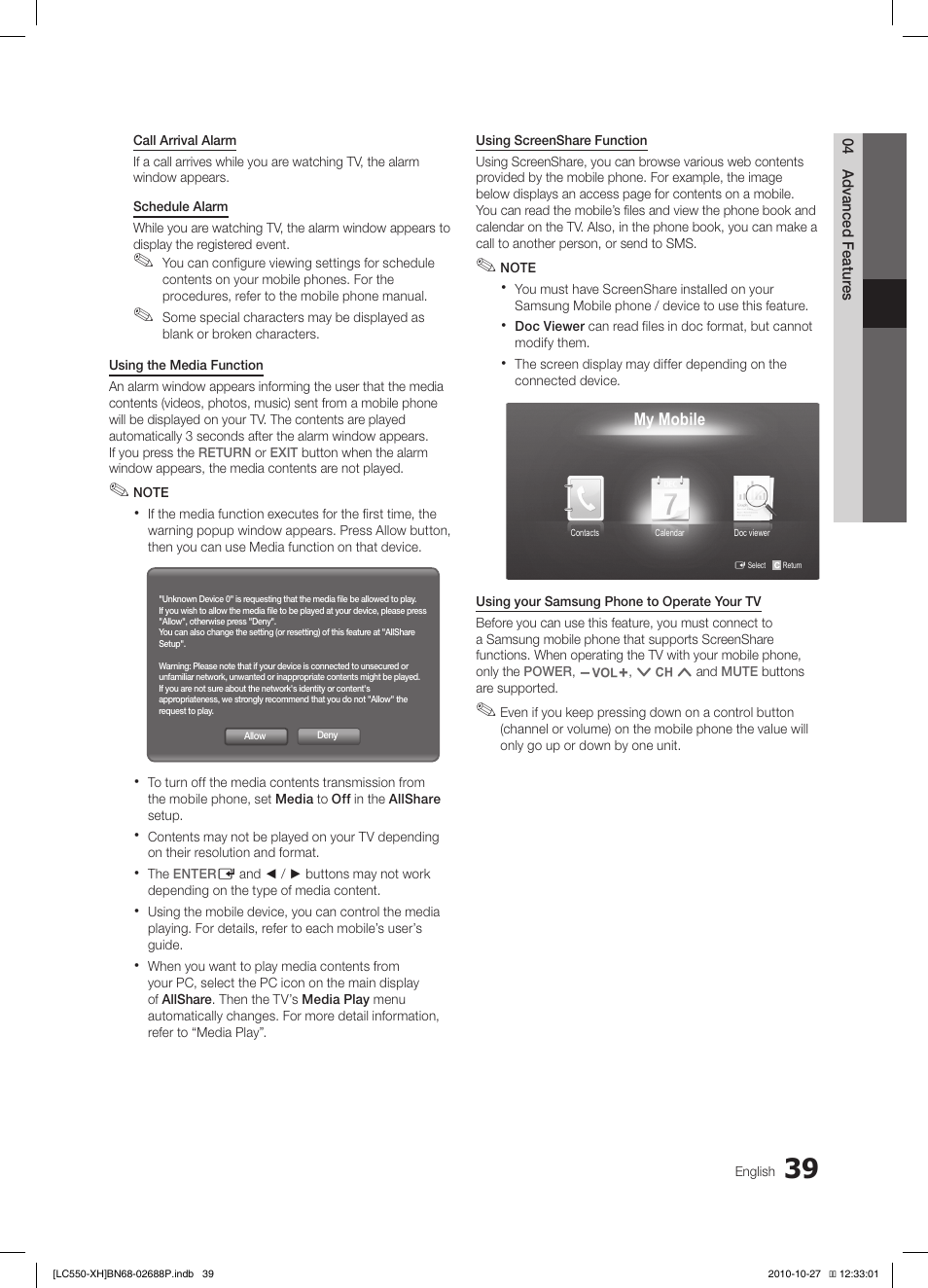 Samsung LE32C550J1W User Manual | Page 39 / 491