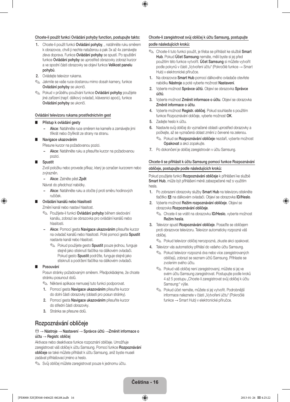 Rozpoznávání obličeje | Samsung PS51D8000FS User Manual | Page 154 / 185