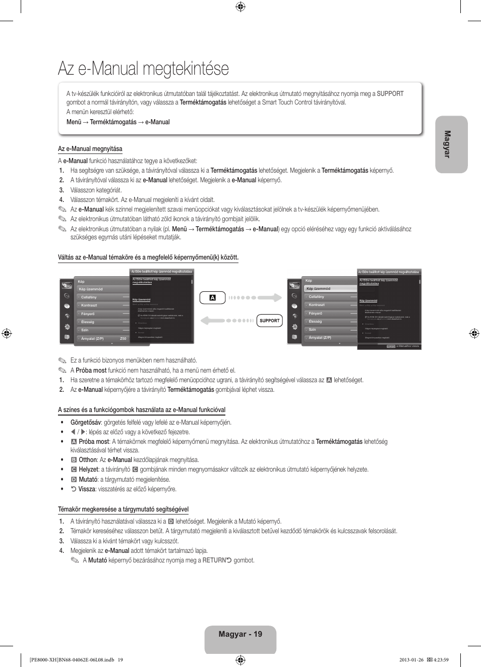 Az e-manual megtekintése, Magyar, Magyar - 19 | Ez a funkció bizonyos menükben nem használható | Samsung PS51D8000FS User Manual | Page 42 / 185