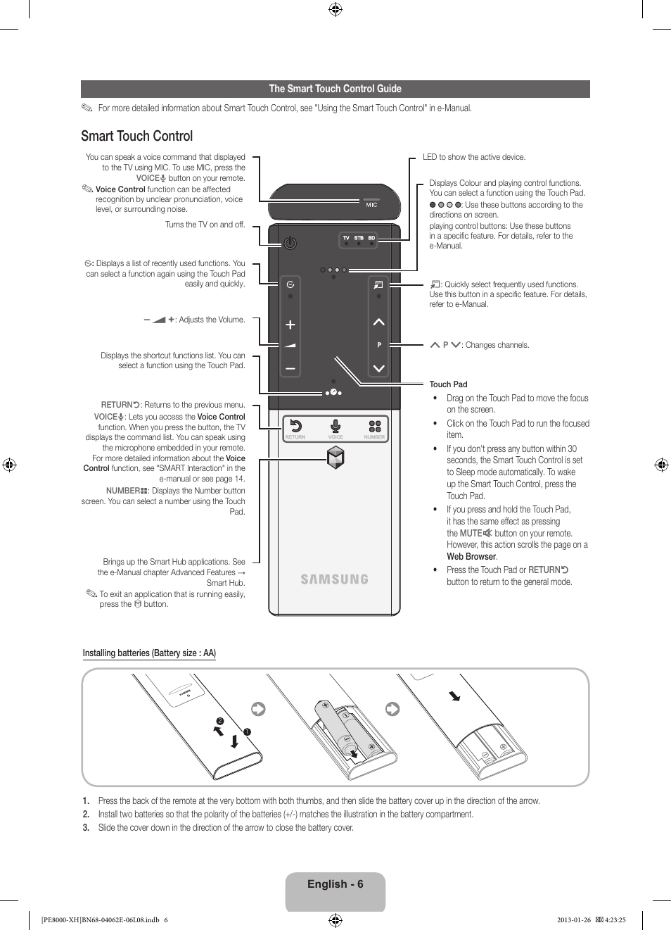 Smart touch control | Samsung PS51D8000FS User Manual | Page 6 / 185