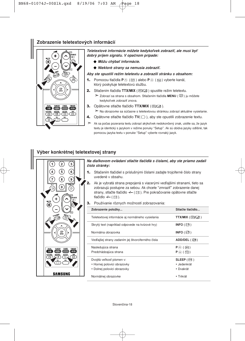 Zobrazenie teletextov˘ch informácií, V˘ber konkrétnej teletextovej strany | Samsung LE23R71W User Manual | Page 125 / 171