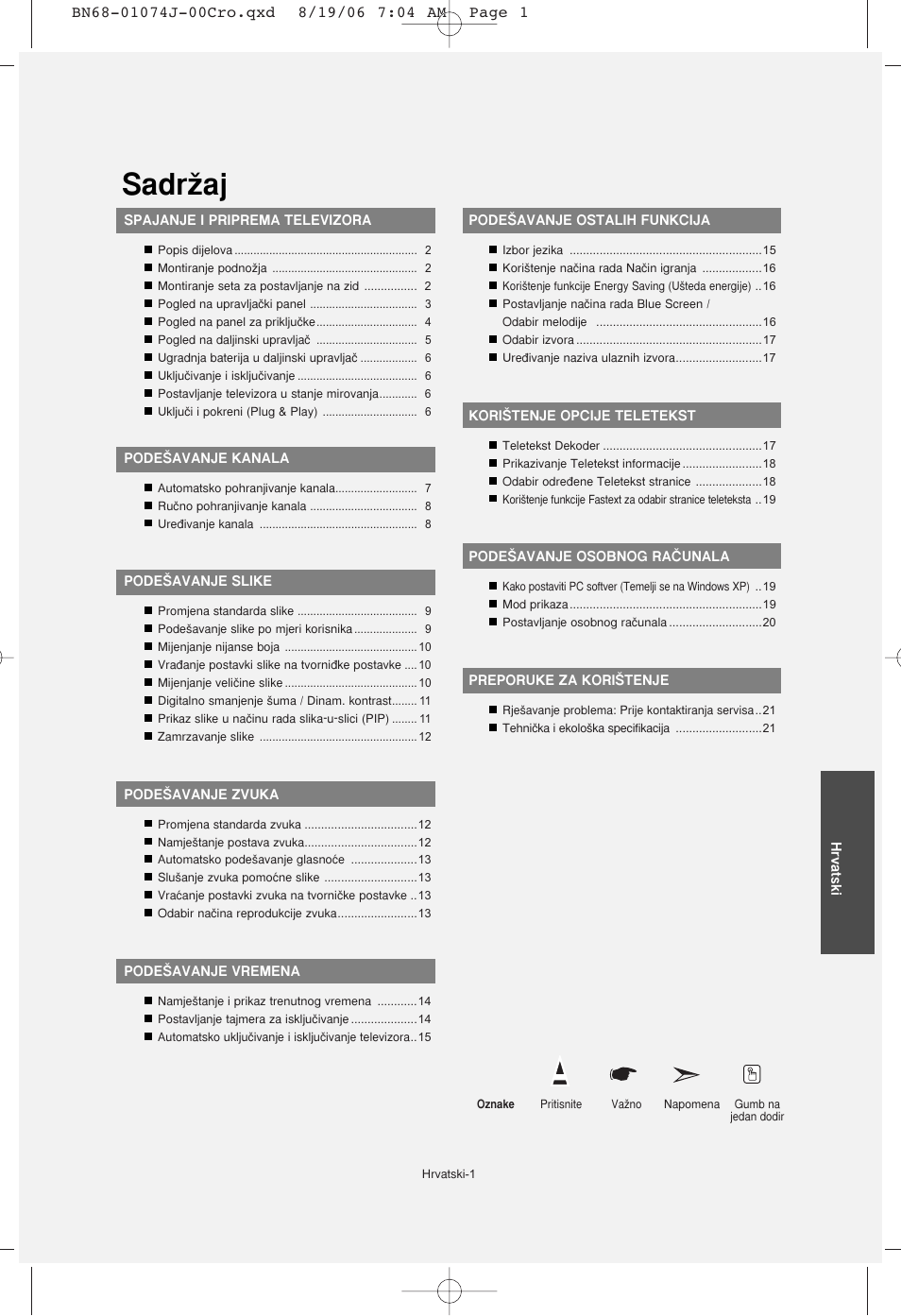Sadrïaj | Samsung LE23R71W User Manual | Page 129 / 171