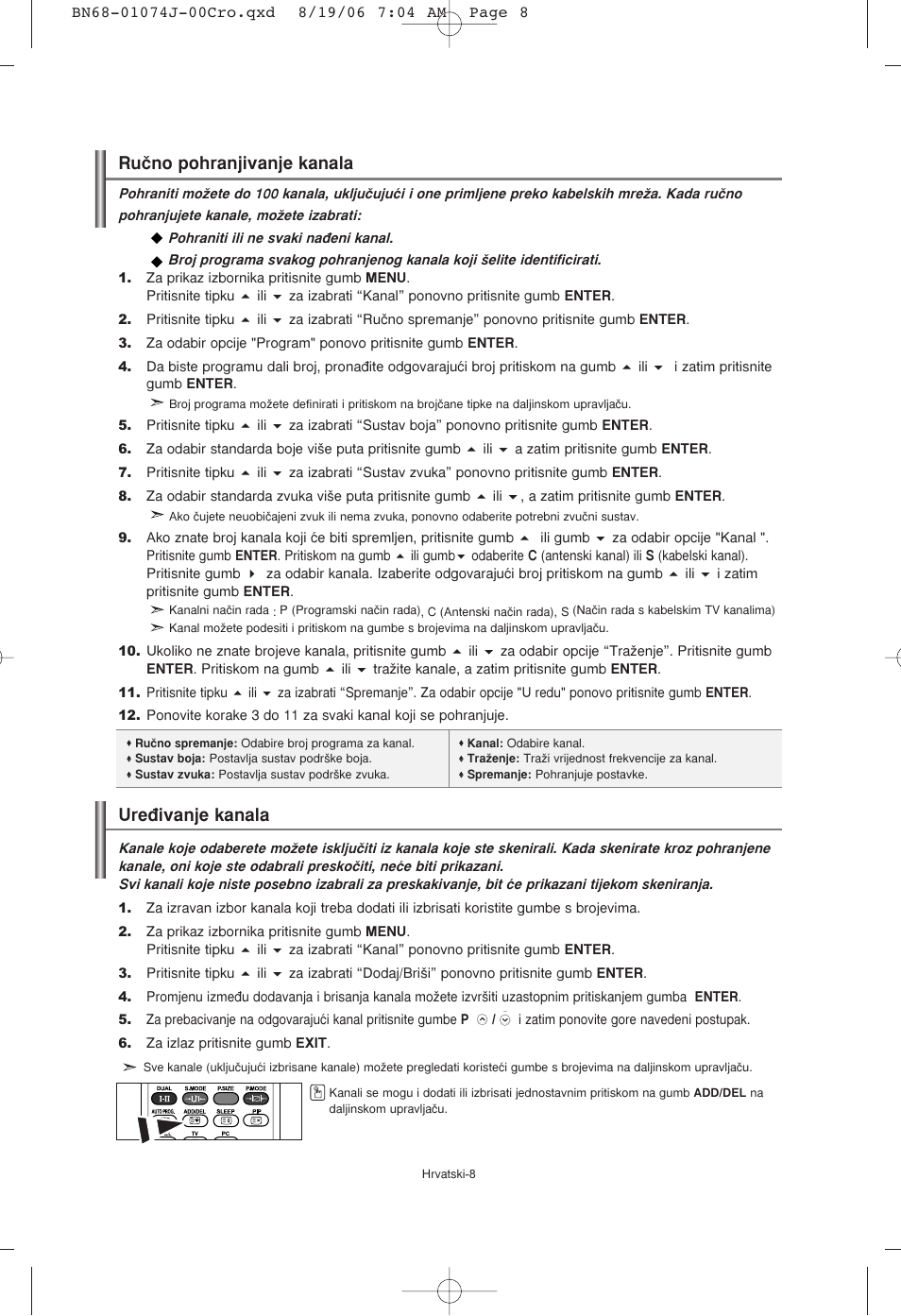 Ruãno pohranjivanje kanala, Ure√ivanje kanala | Samsung LE23R71W User Manual | Page 136 / 171