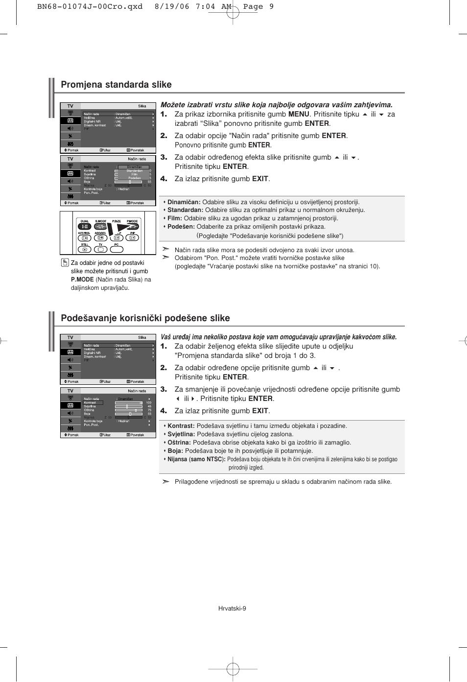 Promjena standarda slike, Pode‰avanje korisniãki pode‰ene slike | Samsung LE23R71W User Manual | Page 137 / 171