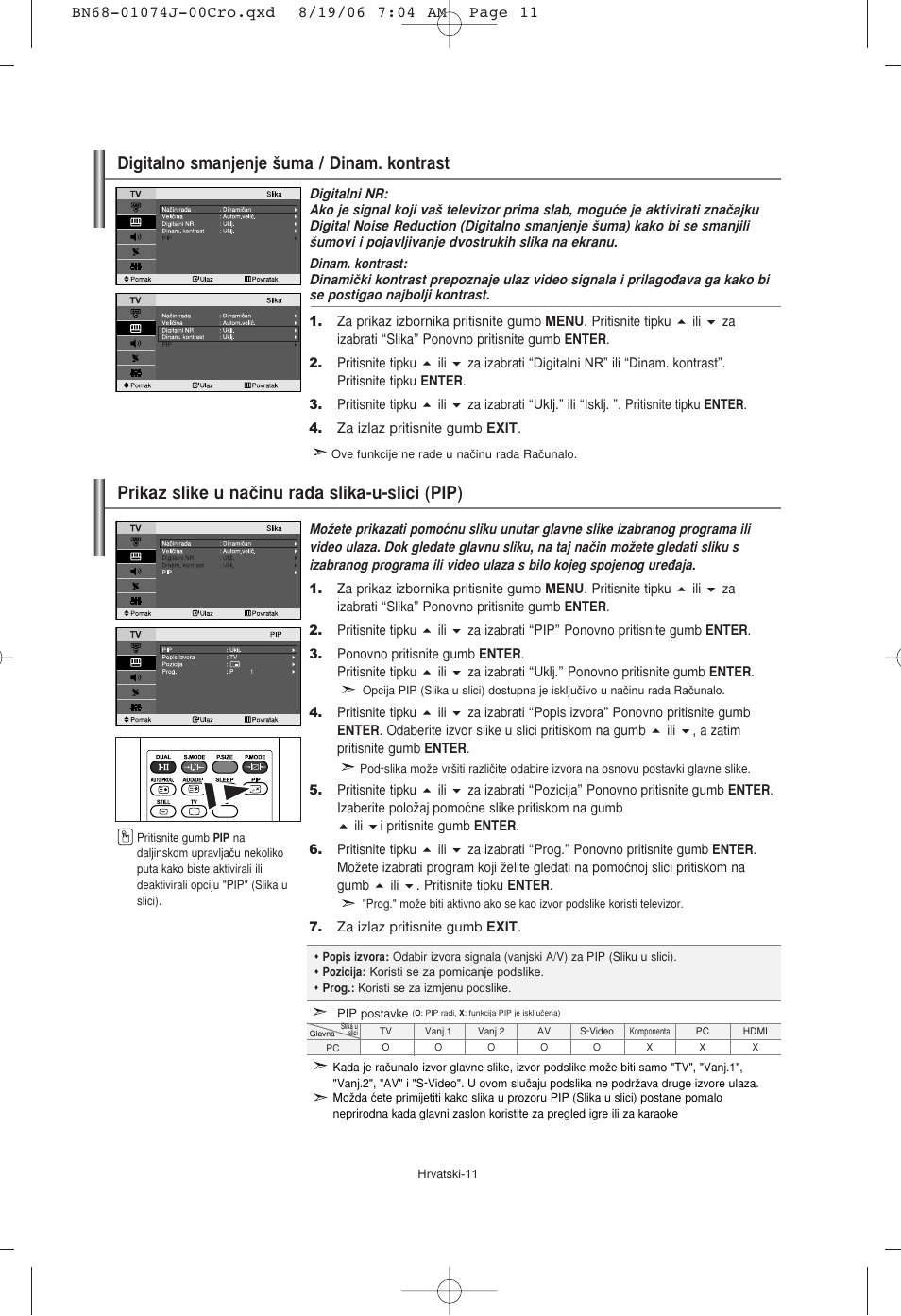 Prikaz slike u naãinu rada slika-u-slici (pip), Digitalno smanjenje ‰uma / dinam. kontrast | Samsung LE23R71W User Manual | Page 139 / 171