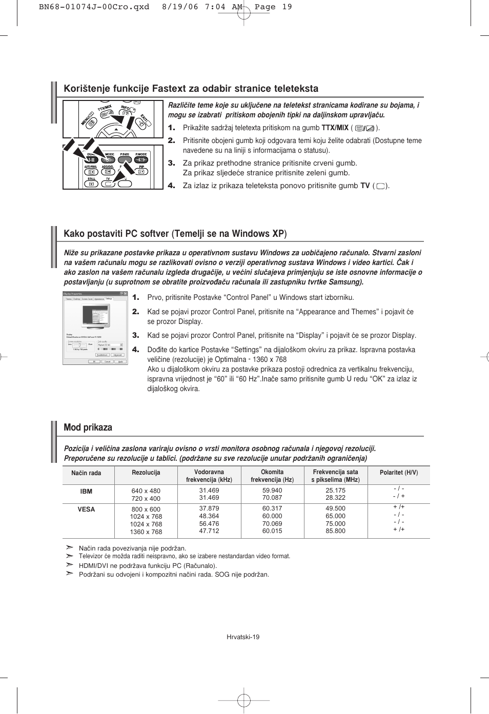 Mod prikaza | Samsung LE23R71W User Manual | Page 147 / 171