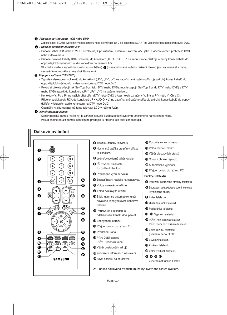 Dálkové ovládání | Samsung LE23R71W User Manual | Page 154 / 171
