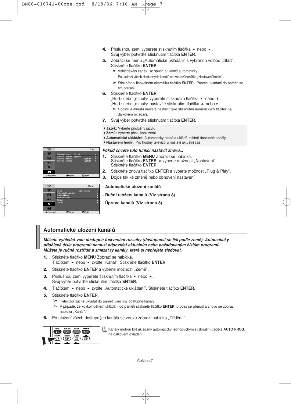 Automatické uloïení kanálû | Samsung LE23R71W User Manual | Page 156 / 171