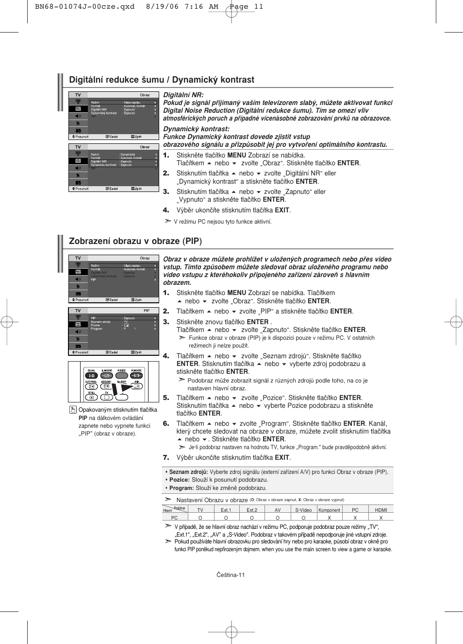 Zobrazení obrazu v obraze (pip), Digitální redukce ‰umu / dynamick˘ kontrast | Samsung LE23R71W User Manual | Page 160 / 171