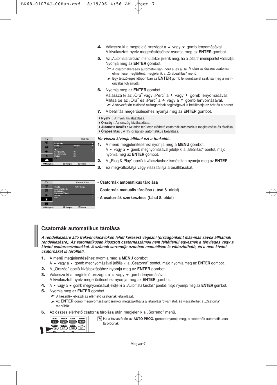 Csatornák automatikus tárolása | Samsung LE23R71W User Manual | Page 30 / 171